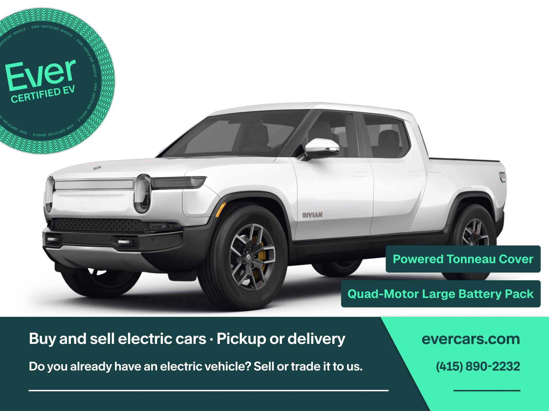 White 2022 Rivian R1T Pickup Truck All-Wheel Drive 1-Speed Automatic