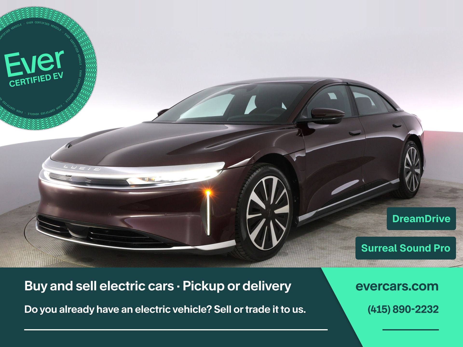 Red (Burgundy) 2023 Lucid Air Pure AWD Sedan All-Wheel Drive 1-Speed Automatic