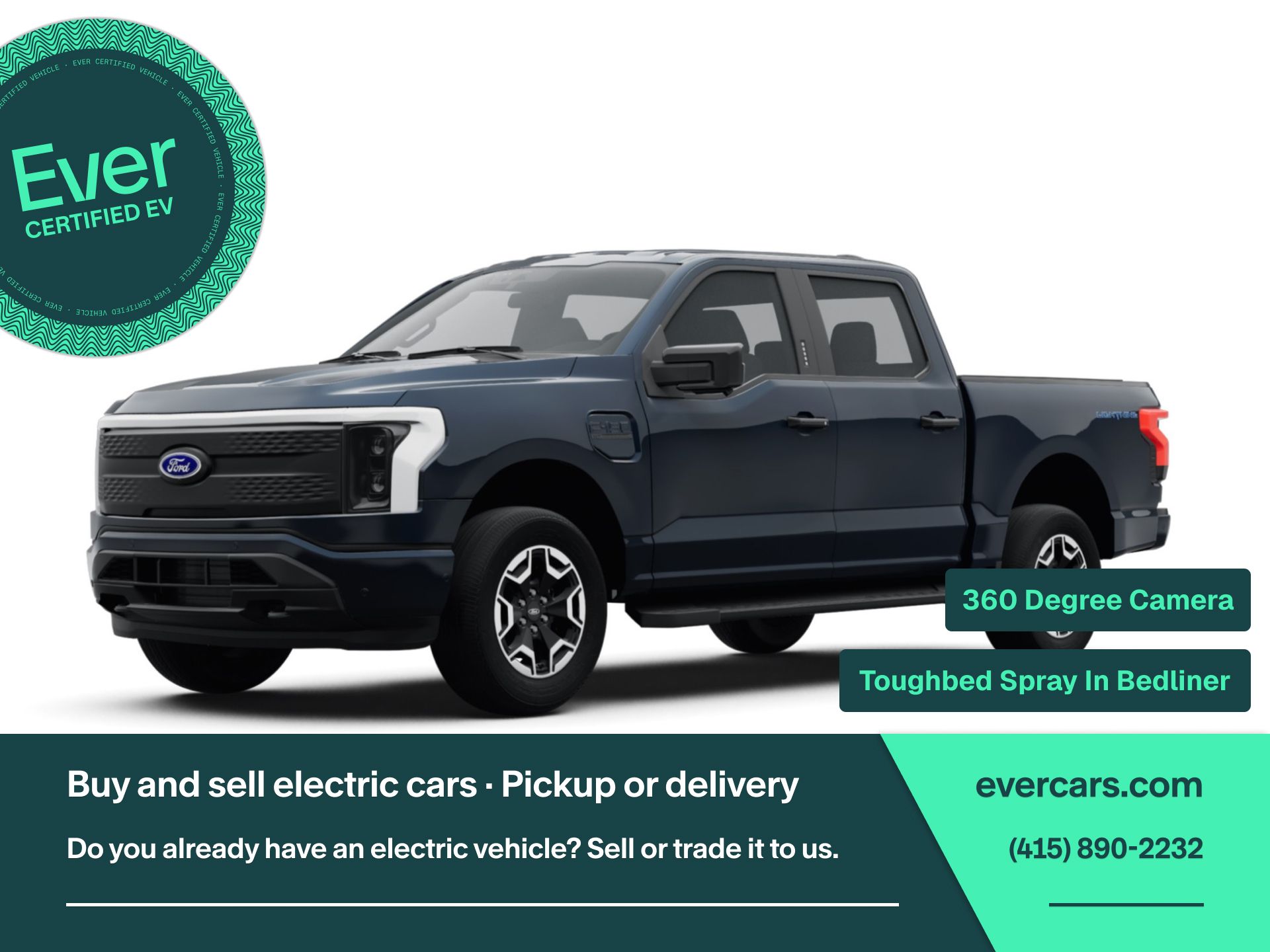 Blue Metallic 2023 Ford F-150 Lightning Pickup Truck All-Wheel Drive Automatic