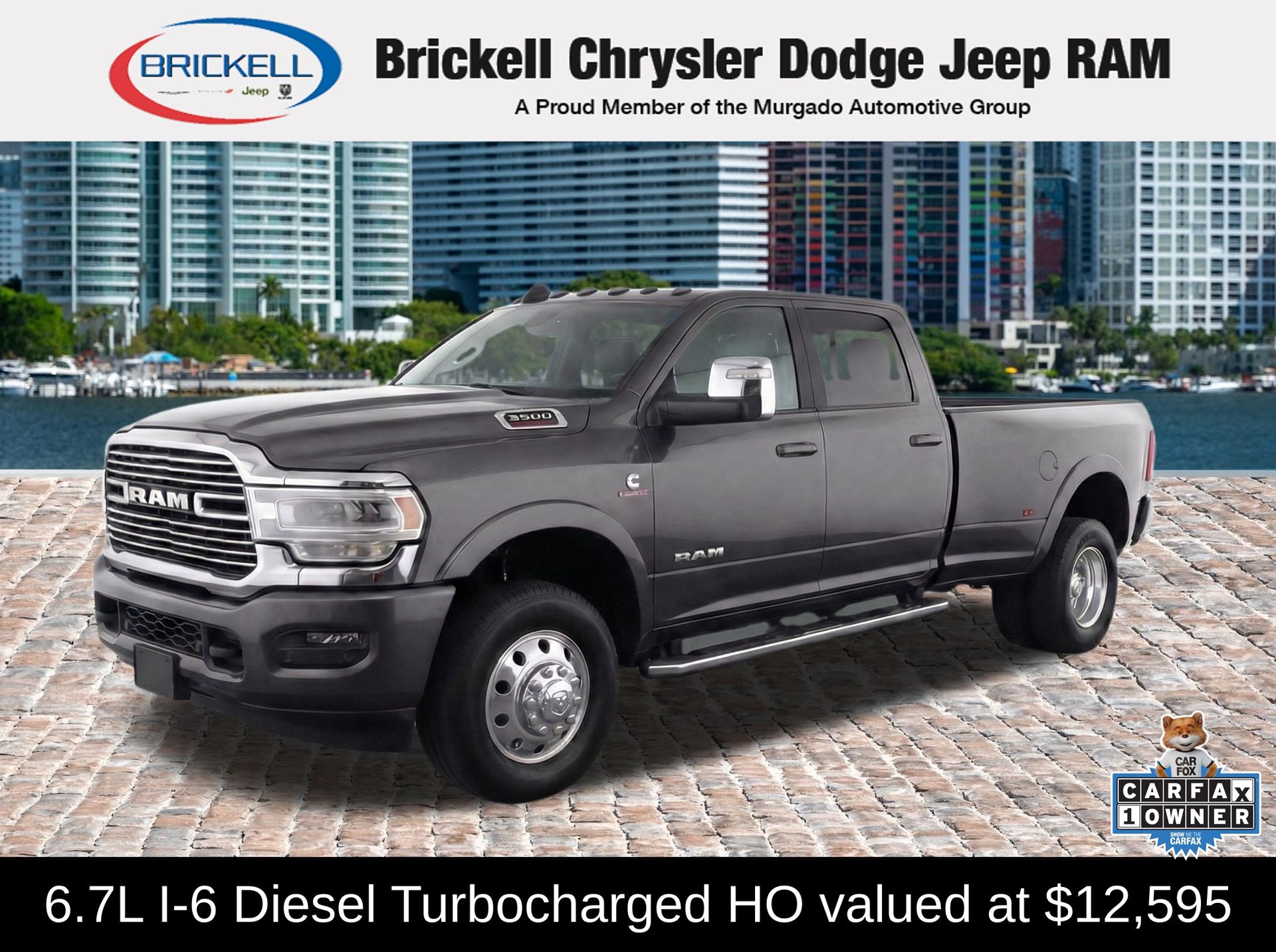 Gray (Granite Crystal Metallic Clearcoat) 2023 RAM 3500 Laramie Crew Cab LB DRW 4WD Pickup Truck Four-Wheel Drive 6-Speed Automatic