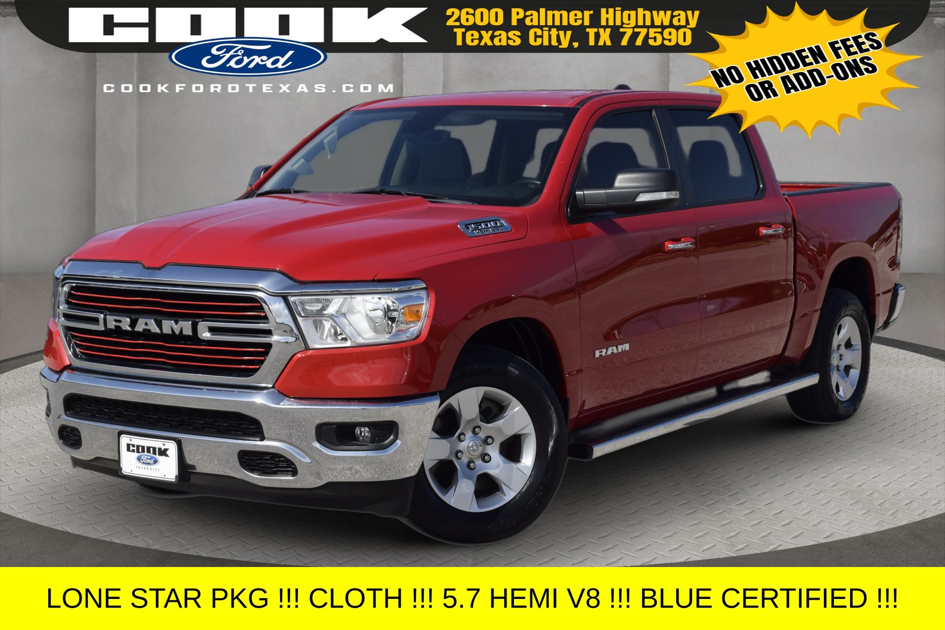 Flame Red Clearcoat 2019 RAM 1500 Big Horn Crew Cab RWD Pickup Truck 4X2 8-Speed Automatic