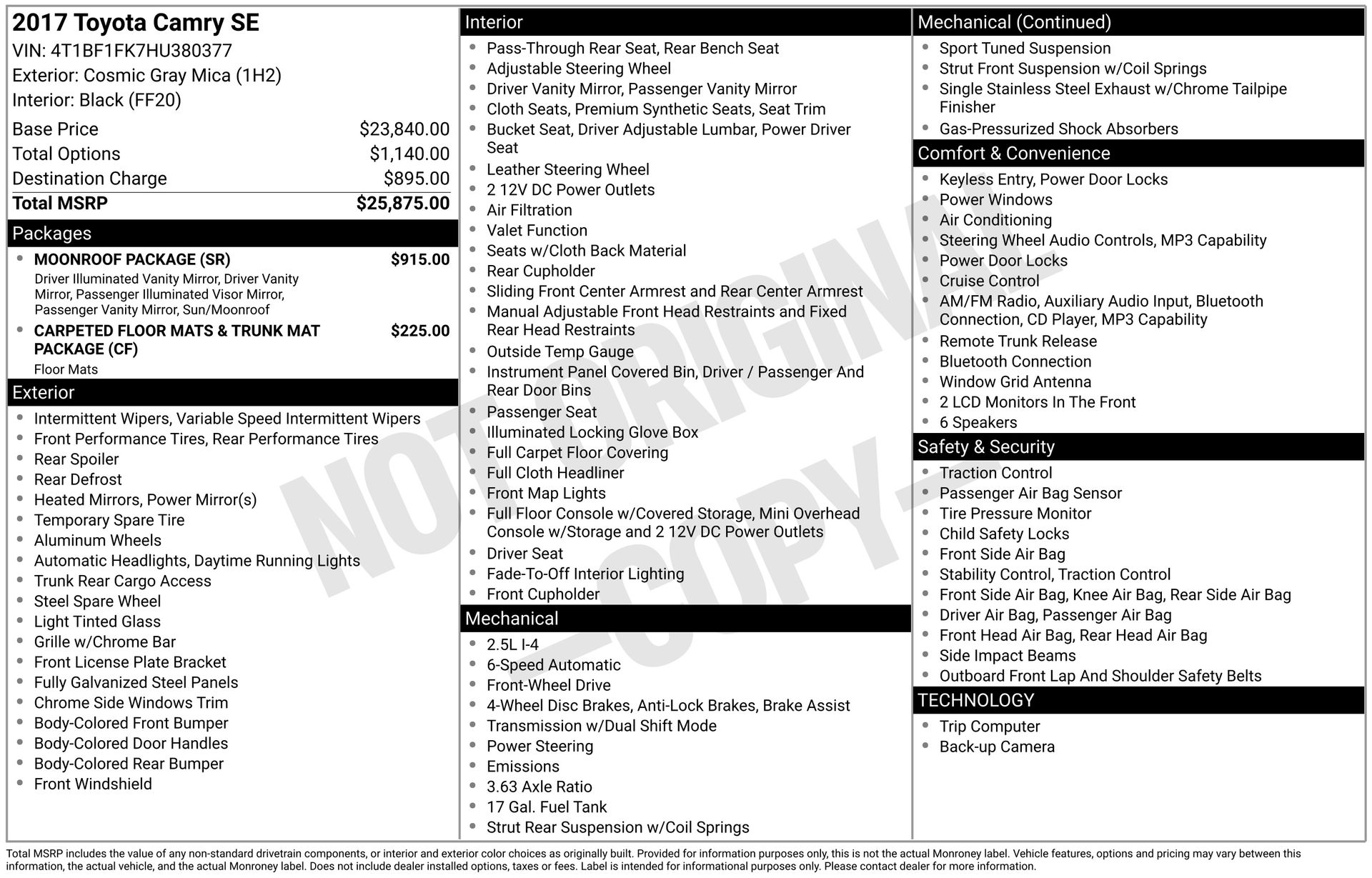 Cosmic Gray Mica 2017 Toyota Camry Sedan Front-Wheel Drive 6-Speed Automatic