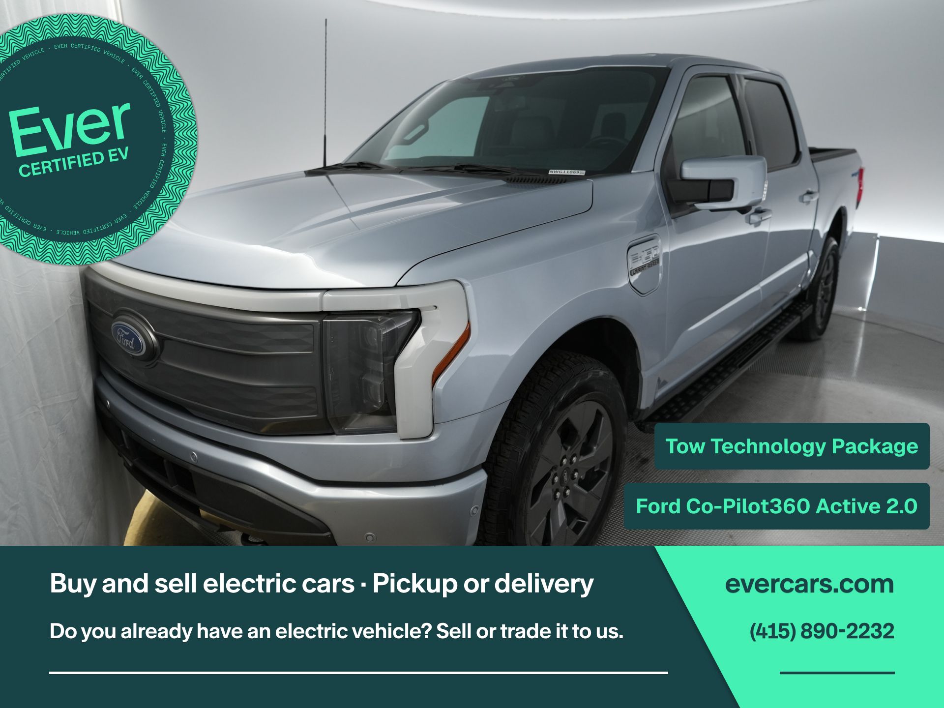 Blue Silver Metallic 2022 Ford F-150 Lightning Pickup Truck All-Wheel Drive Automatic