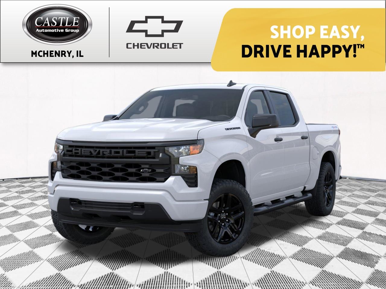 Summit White 2026 Chevrolet Silverado 1500 Custom Crew Cab 4WD Pickup Truck Four-Wheel Drive 8-Speed Automatic