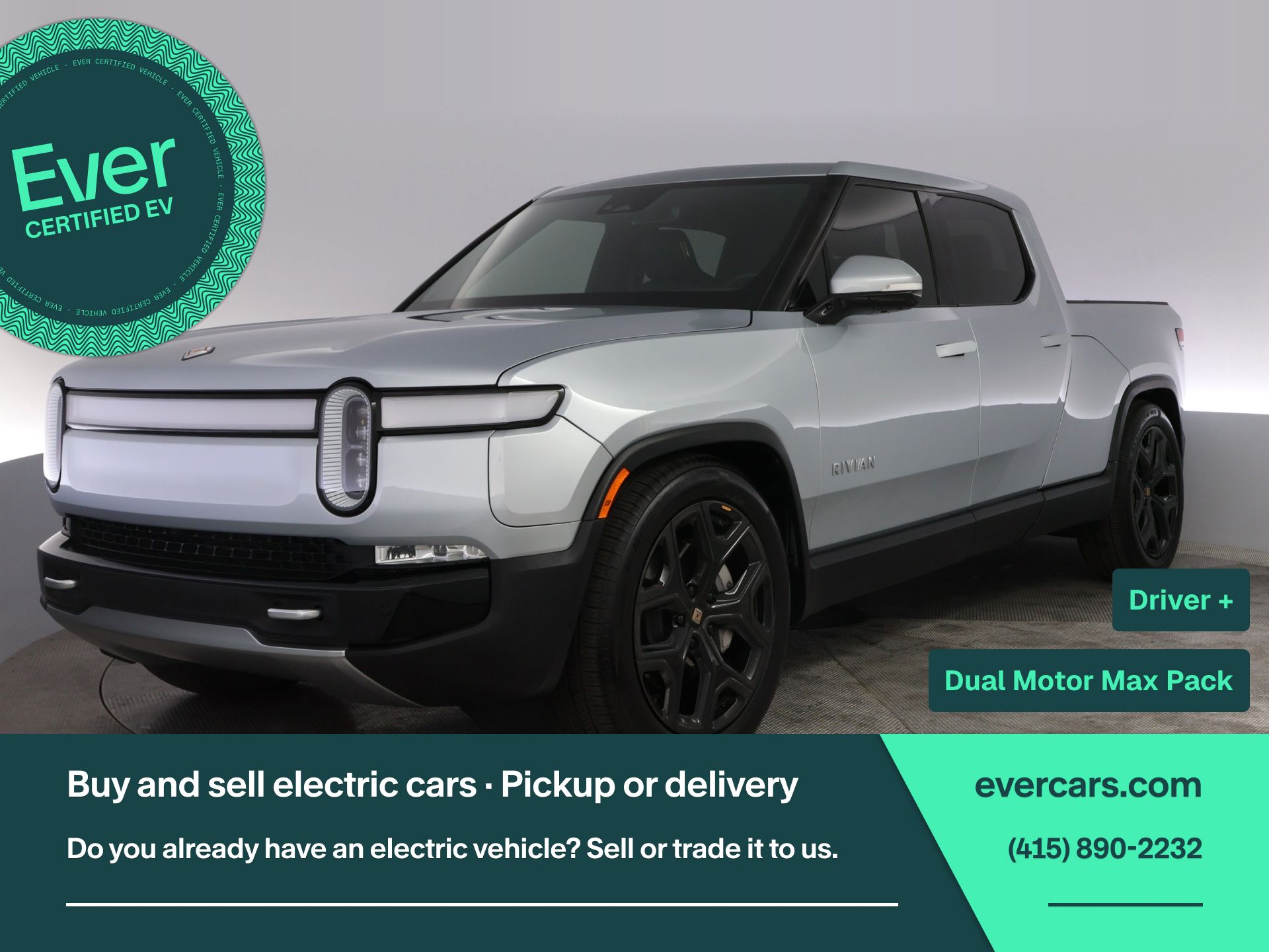 Silver 2023 Rivian R1T Adventure Dual Motor Crew Cab AWD Pickup Truck All-Wheel Drive 1-Speed Automatic
