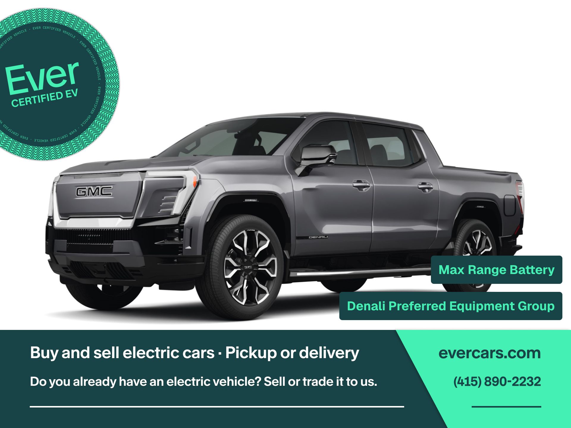 Thunderstorm Gray 2024 GMC Sierra EV Pickup Truck All-Wheel Drive 1-Speed Automatic