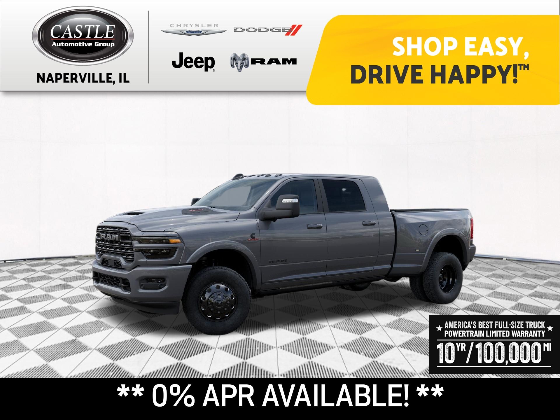 Ceramic Gray Clearcoat 2026 RAM 3500 Limited Mega Cab DRW 4WD Pickup Truck Four-Wheel Drive 8-Speed Automatic