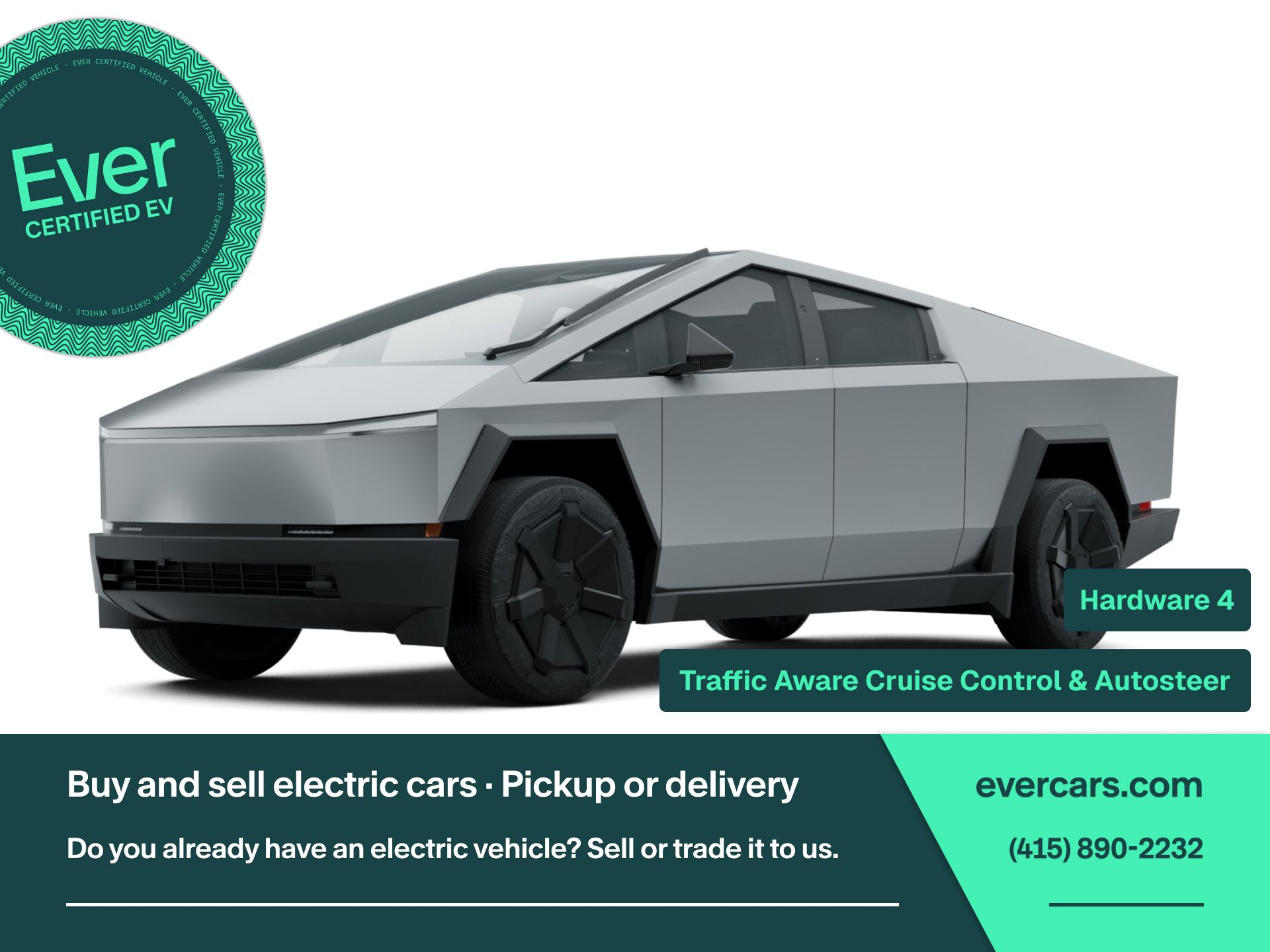 Silver 2024 Tesla Cybertruck Pickup Truck All-Wheel Drive 1-Speed Automatic