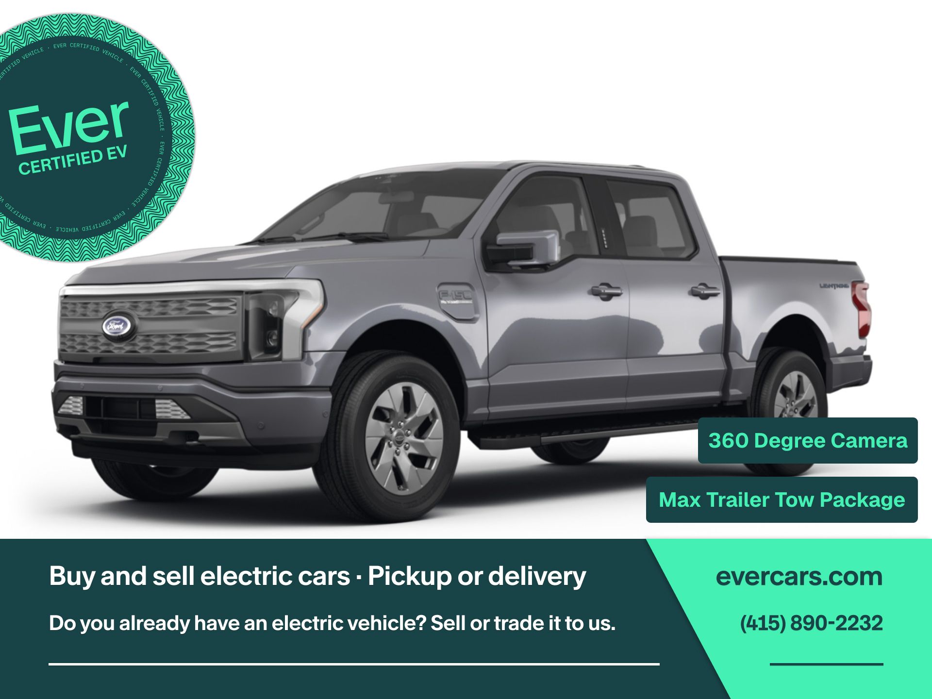 Gray Metallic 2023 Ford F-150 Lightning Pickup Truck All-Wheel Drive Automatic