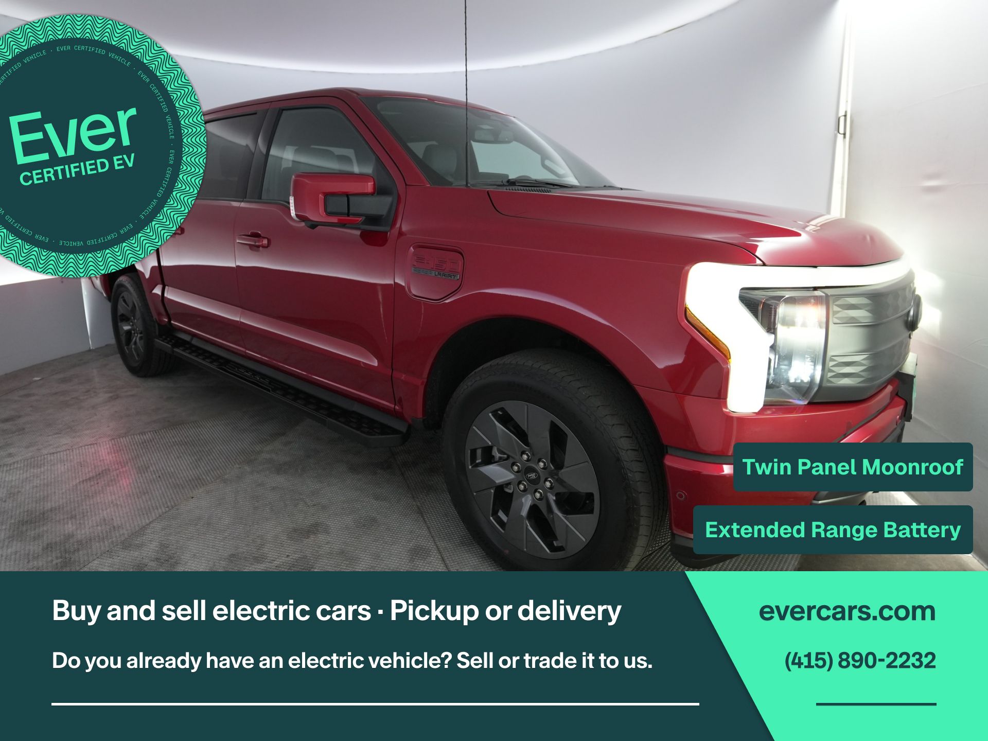 Red Metallic 2023 Ford F-150 Lightning Pickup Truck All-Wheel Drive Automatic