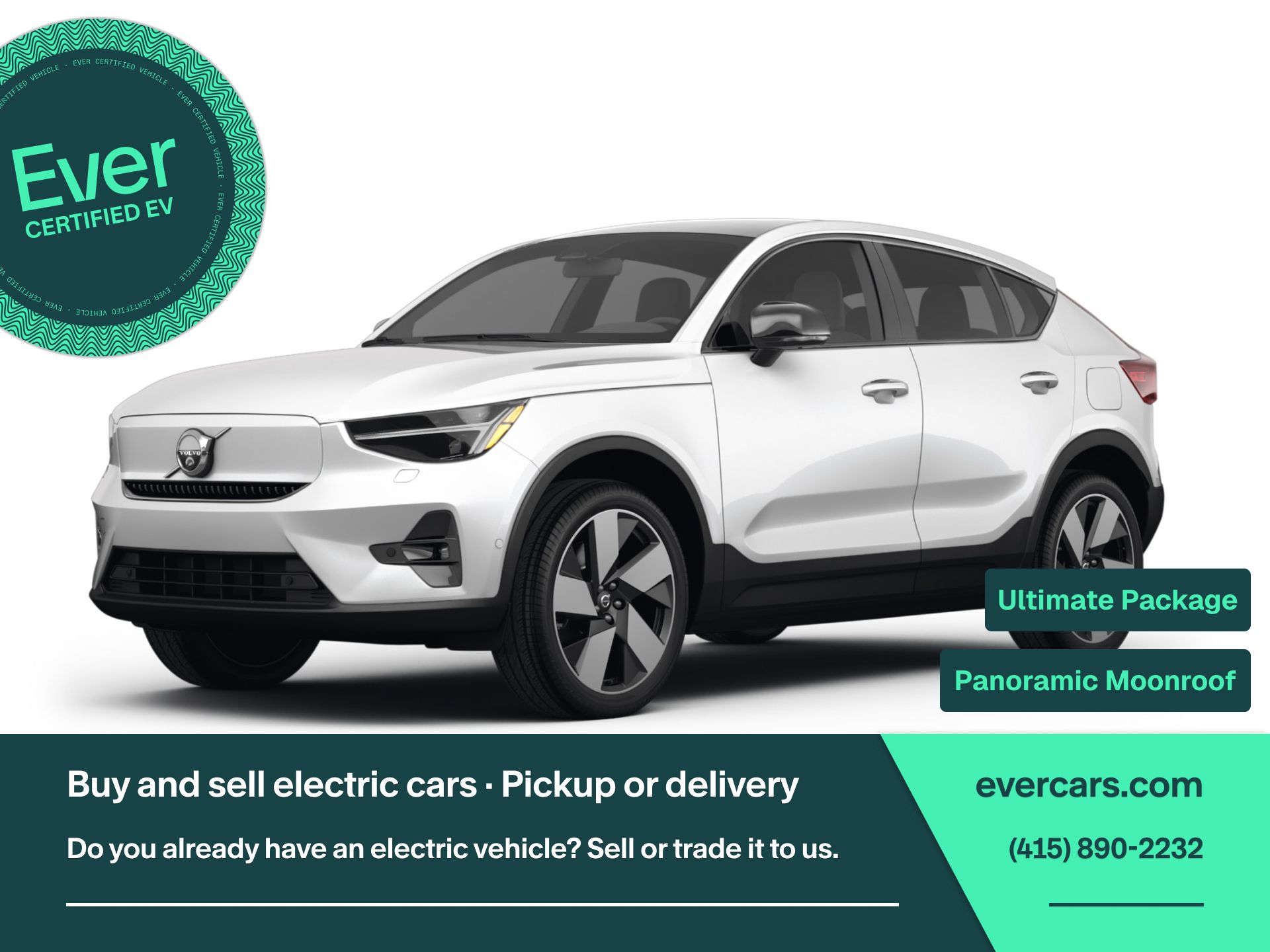 White / Green 2023 Volvo C40 Recharge SUV / Crossover All-Wheel Drive 1-Speed Automatic