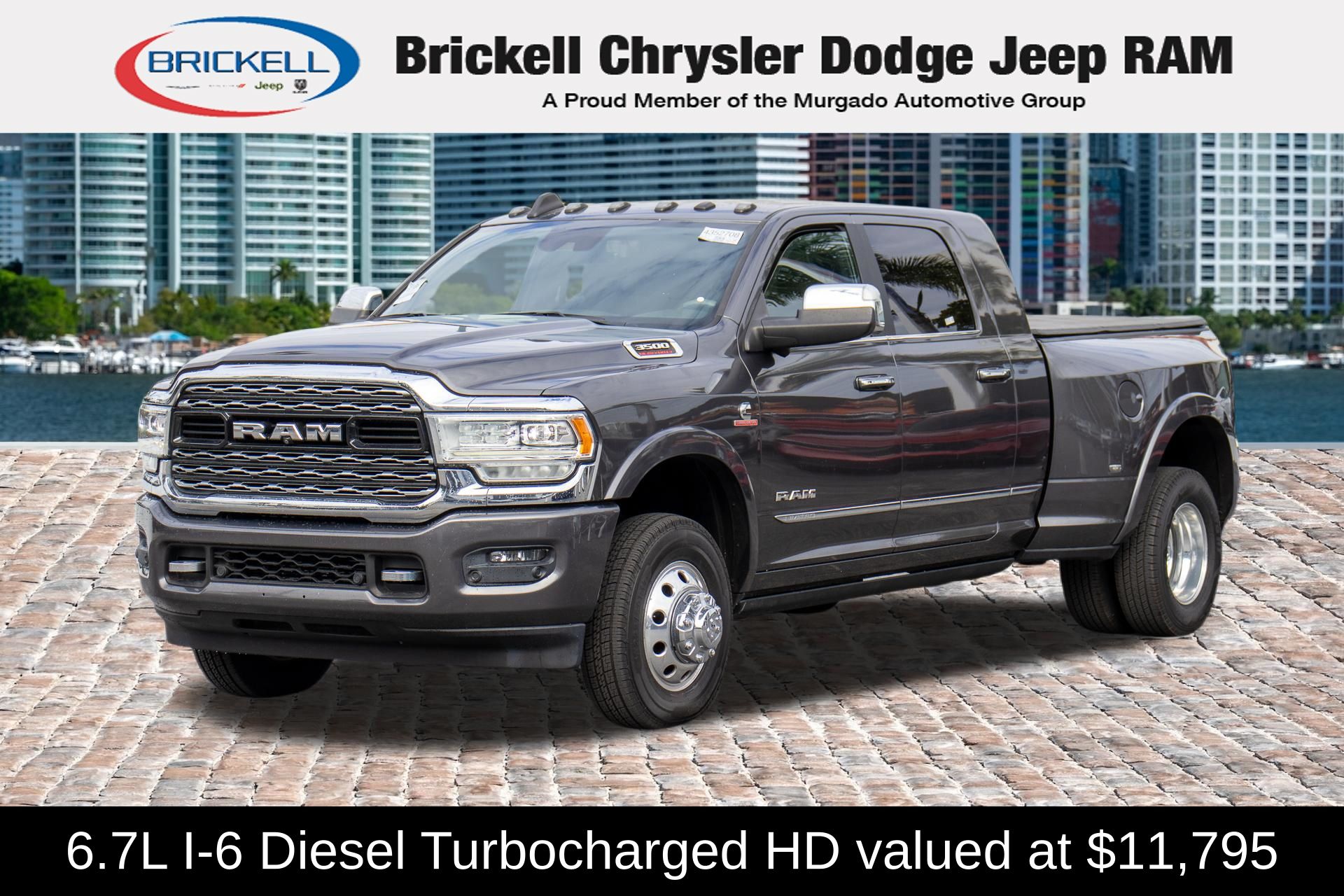 Gray (Granite Crystal Metallic Clearcoat) 2019 RAM 3500 Limited Mega Cab DRW 4WD Pickup Truck Four-Wheel Drive 6-Speed Automatic