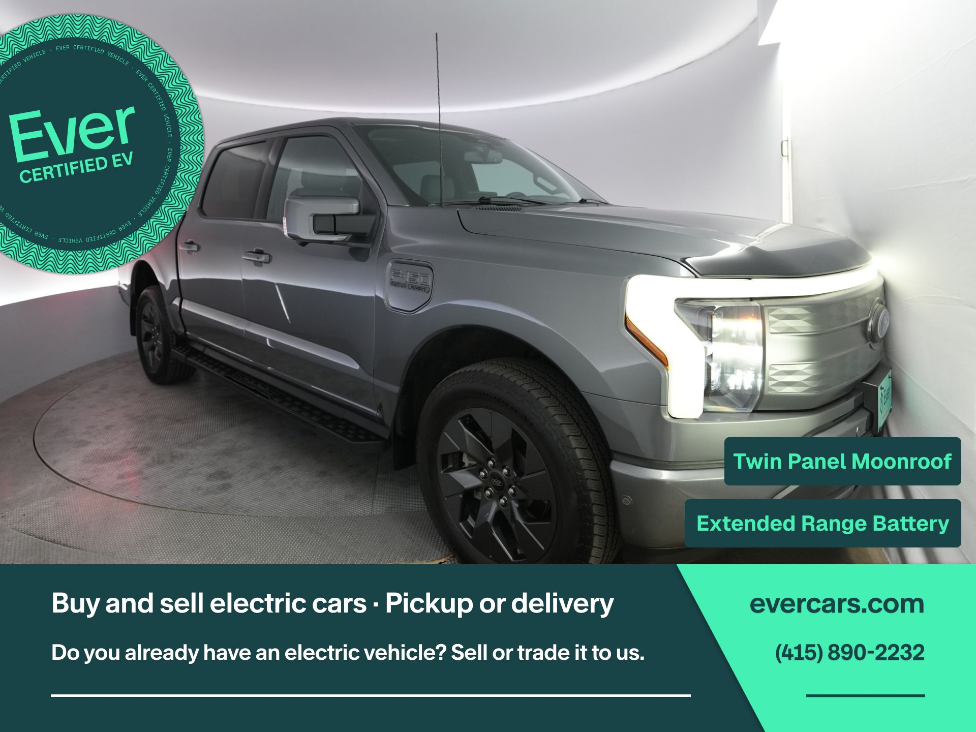 Gray Metallic 2023 Ford F-150 Lightning Lariat SuperCrew AWD Pickup Truck All-Wheel Drive Automatic