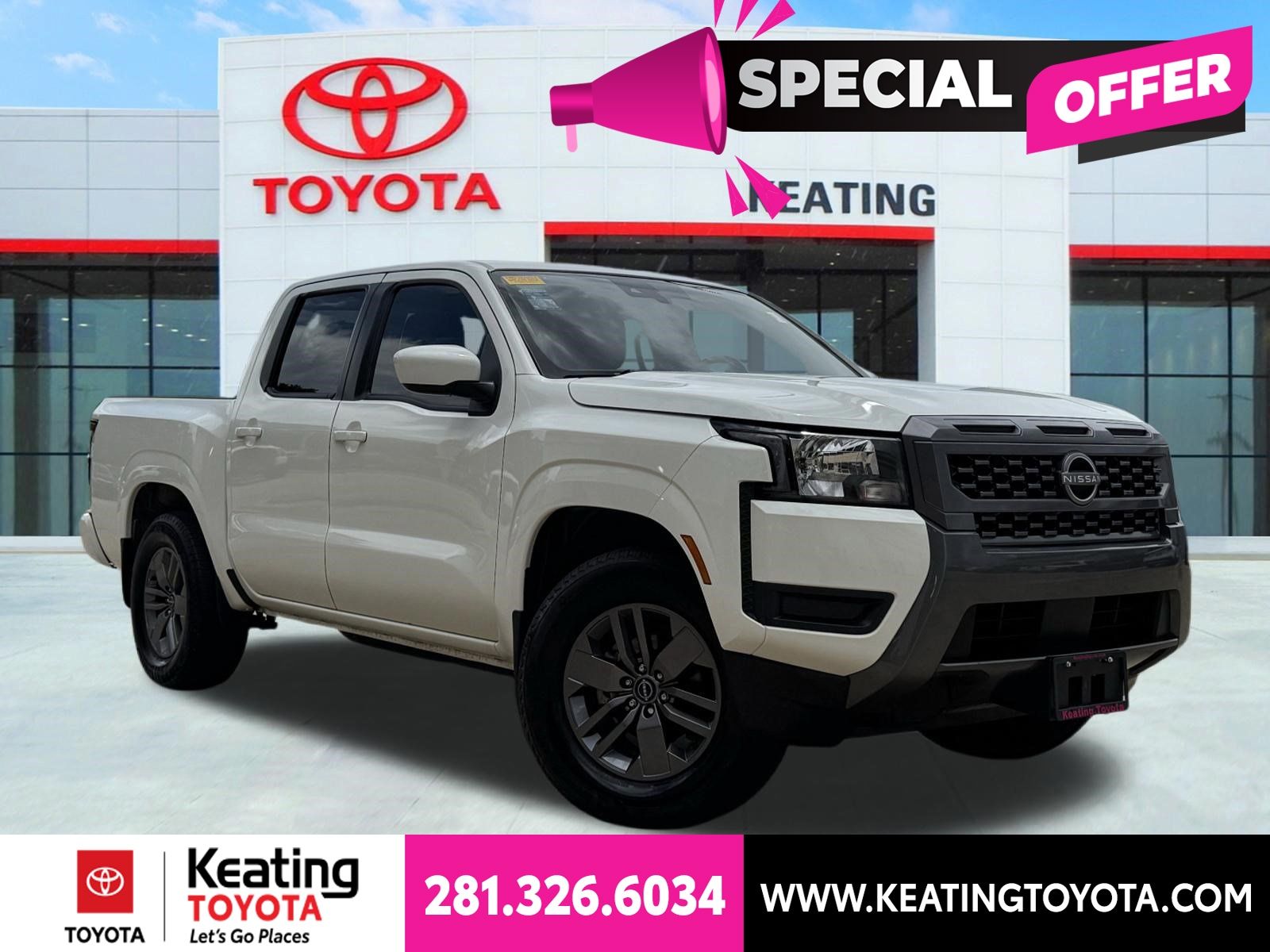 Glacier White 2025 Nissan Frontier SV Crew Cab RWD Pickup Truck 4X2 9-Speed Automatic Overdrive