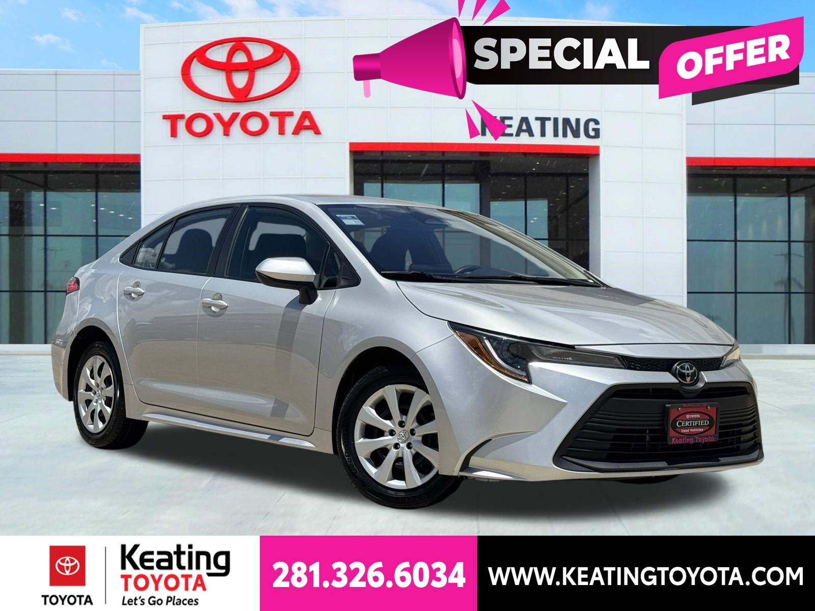 Classic Silver Metallic 2024 Toyota Corolla LE FWD Sedan Front-Wheel Drive Continuously Variable Transmission