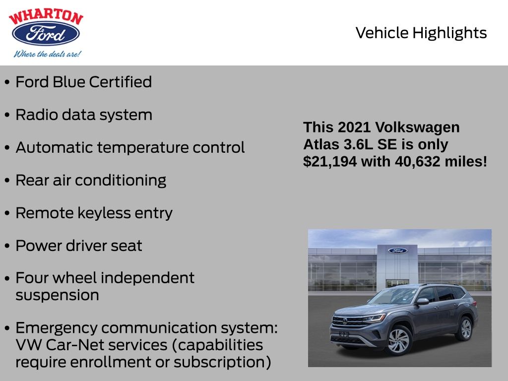 2021 Volkswagen Atlas 3.6L V6 SE w/Technology Gray at Bayway Cadillac of The Woodlands