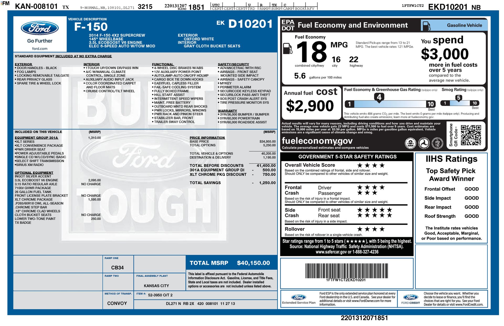 2014 Ford F-150 Blanco (Oxford White) Camioneta 4X2 6 velocidades Automática