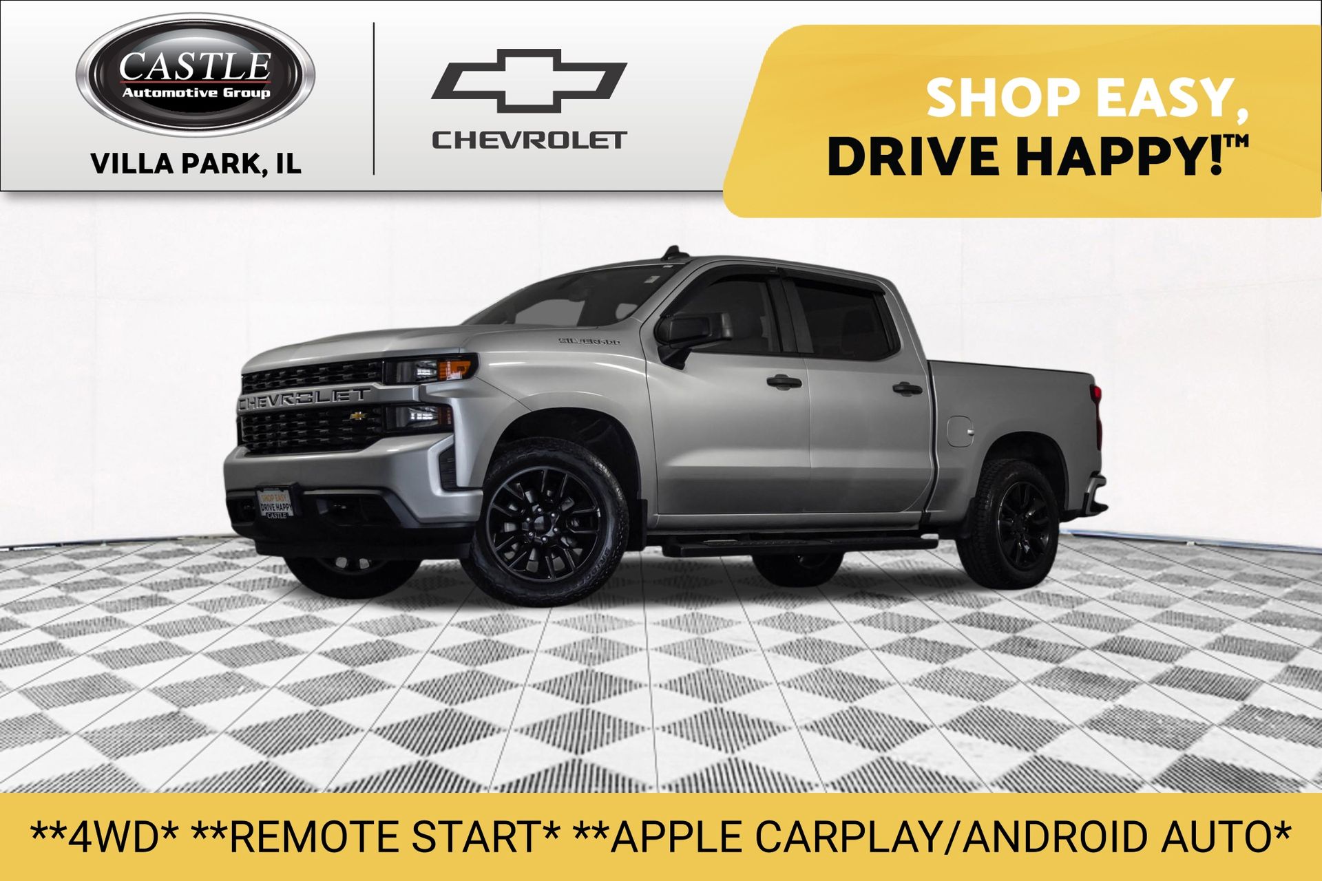 Silver Ice Metallic 2019 Chevrolet Silverado 1500 Custom Crew Cab 4WD Pickup Truck Four-Wheel Drive 6-Speed Automatic Overdrive