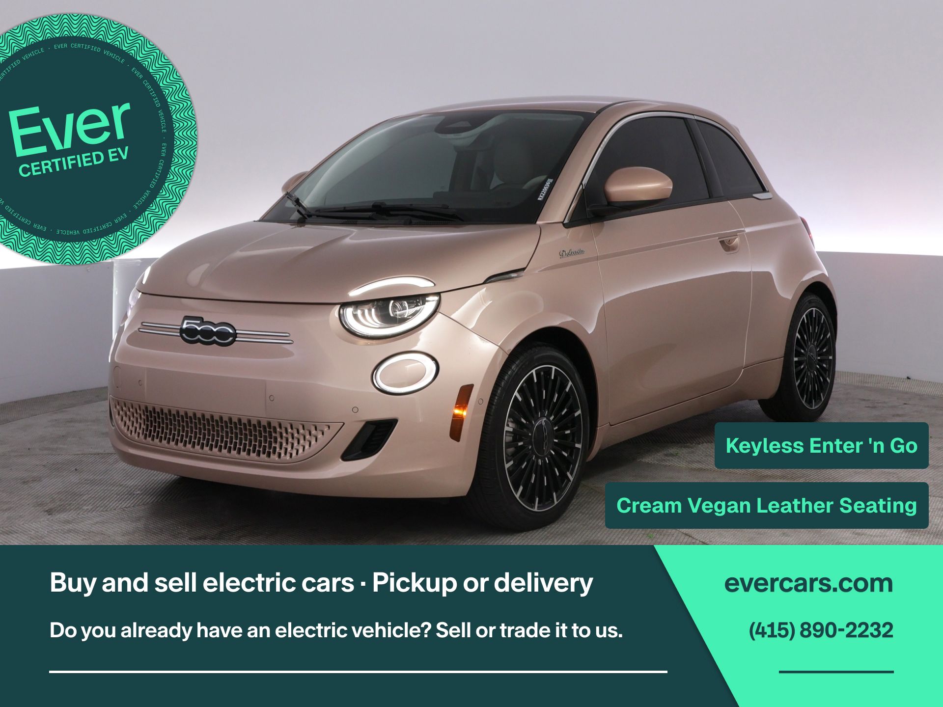 Rose Gold 2024 FIAT 500e Hatchback 1-Speed Automatic