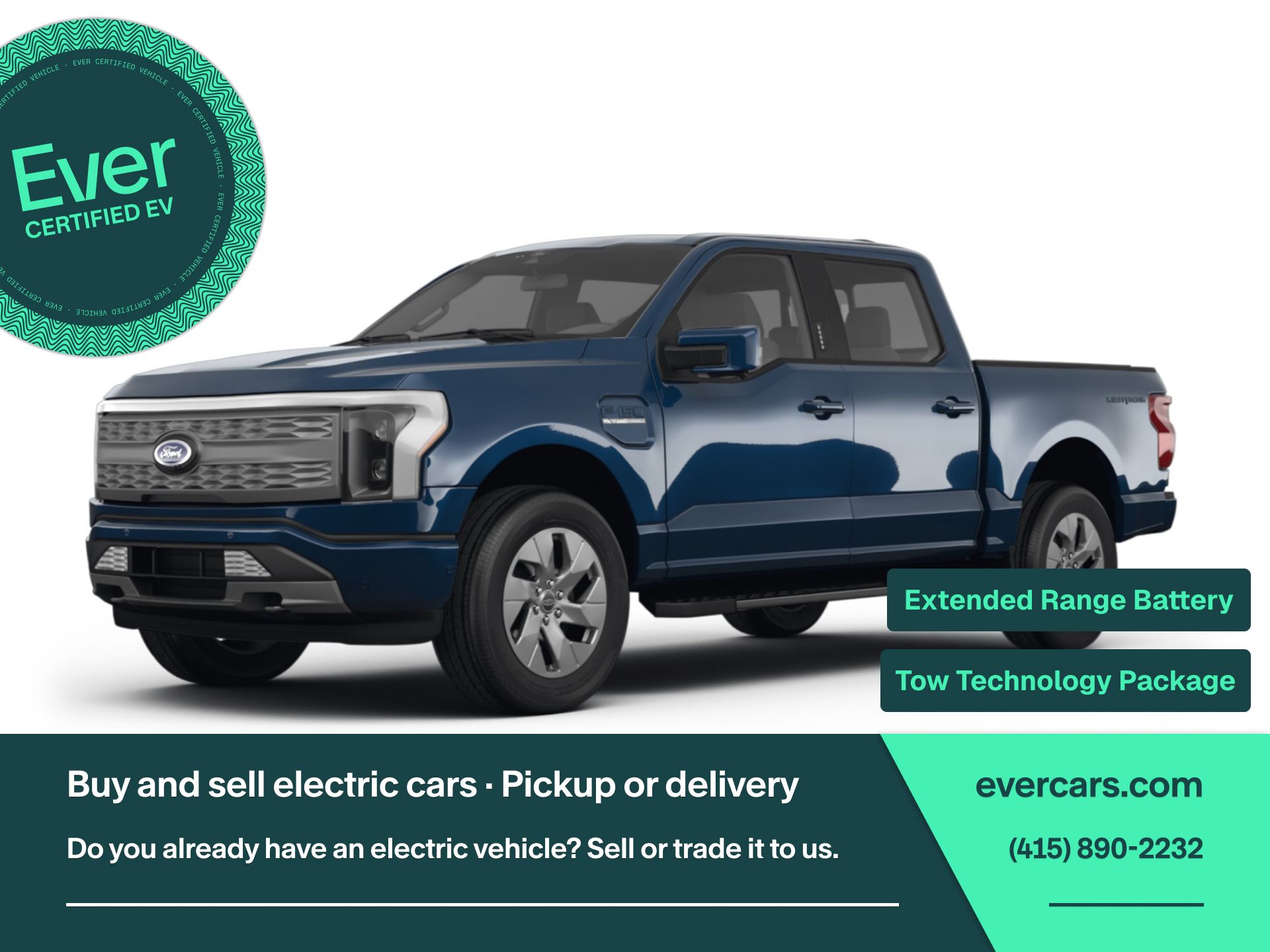 Blue Metallic 2023 Ford F-150 Lightning Pickup Truck All-Wheel Drive Automatic
