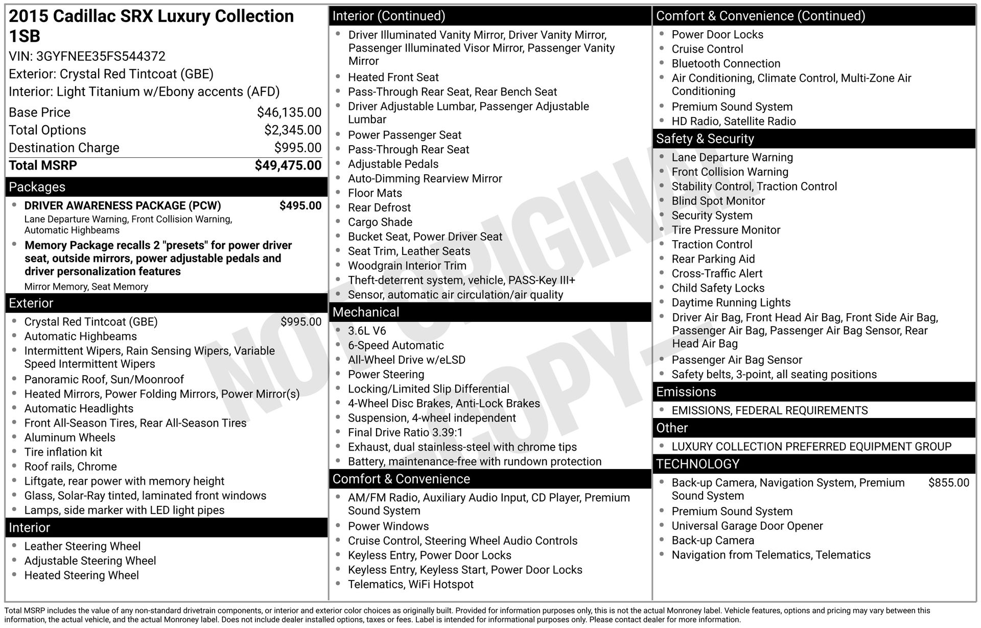 2015 CADILLAC SRX - Image 3