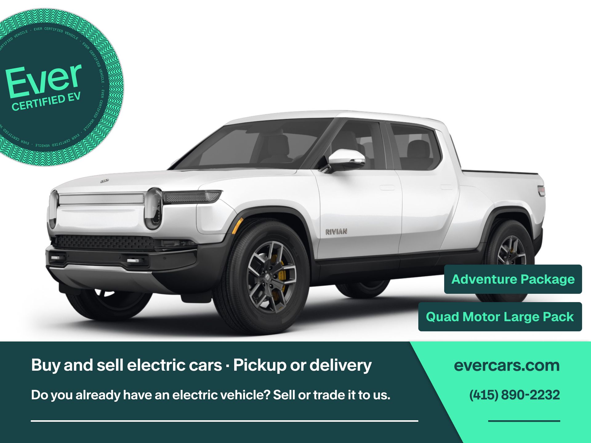 White 2022 Rivian R1T Adventure Crew Cab AWD Pickup Truck All-Wheel Drive 1-Speed Automatic