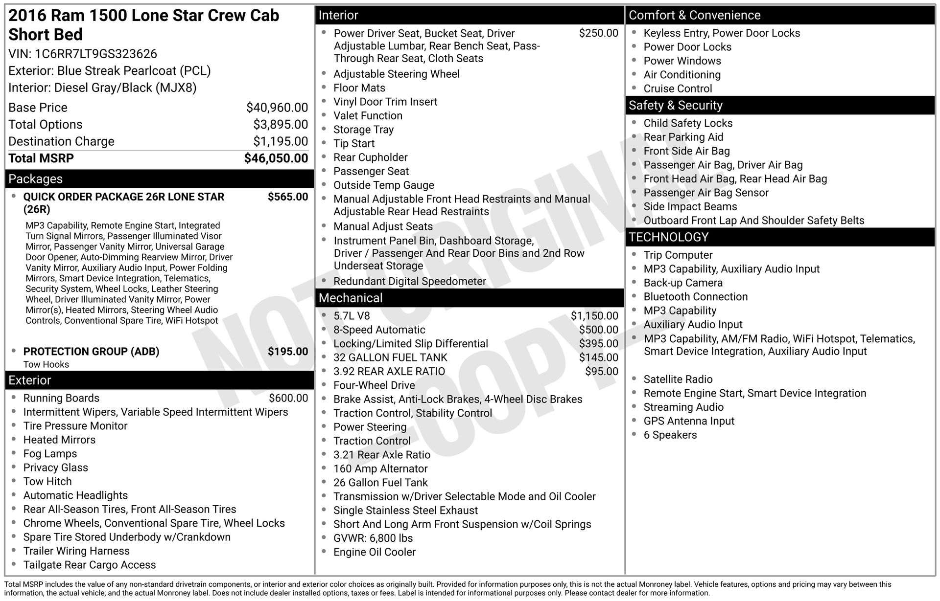 Blue Streak Pearlcoat 2016 RAM 1500 Pickup Truck Four-Wheel Drive 8-Speed Automatic
