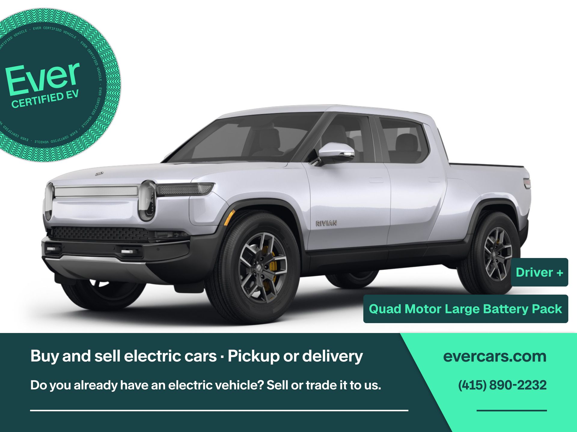 Silver 2023 Rivian R1T Pickup Truck All-Wheel Drive 1-Speed Automatic