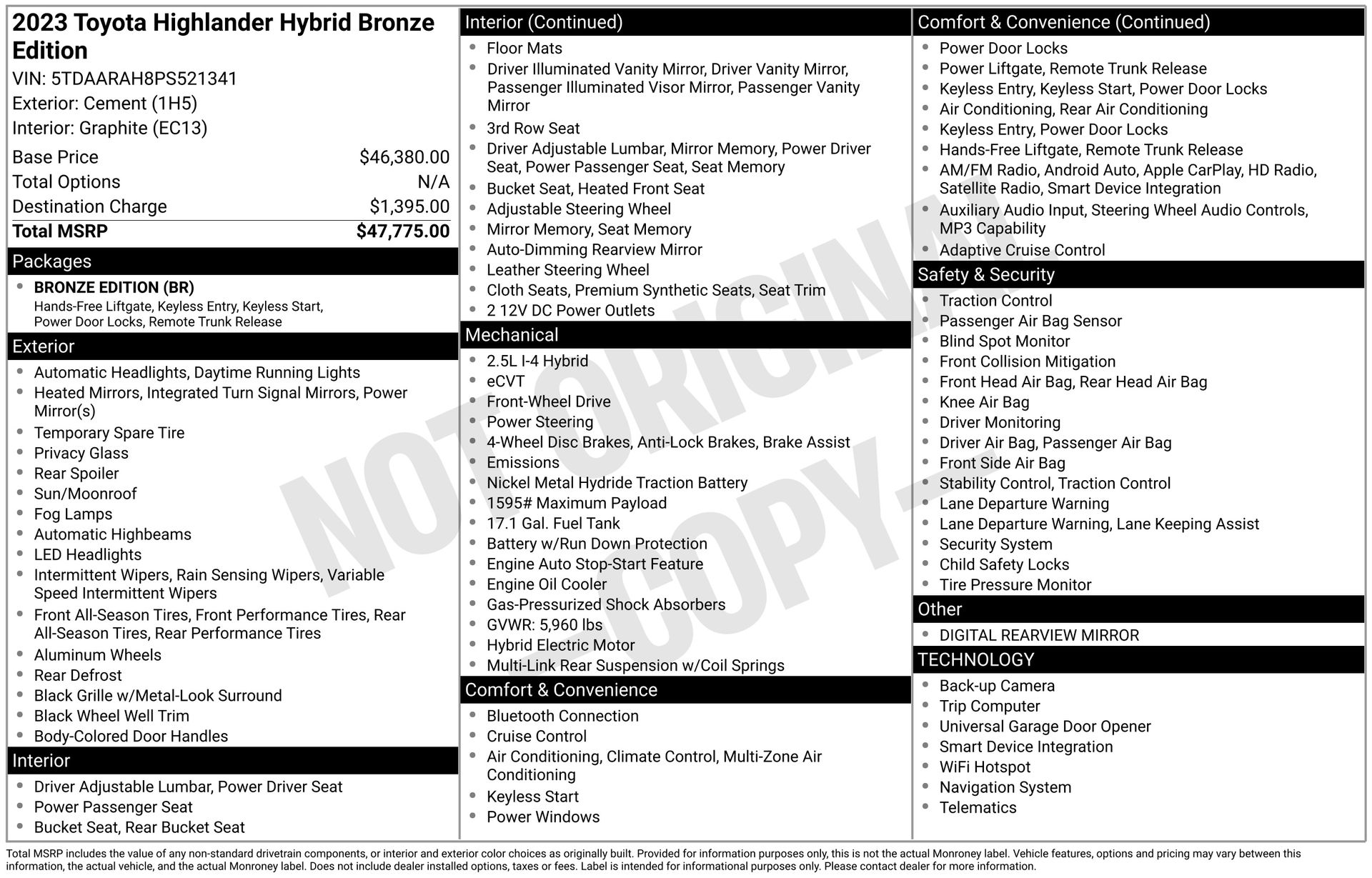 Gray 2023 Toyota Highlander Hybrid SUV / Crossover Front-Wheel Drive Continuously Variable Transmission