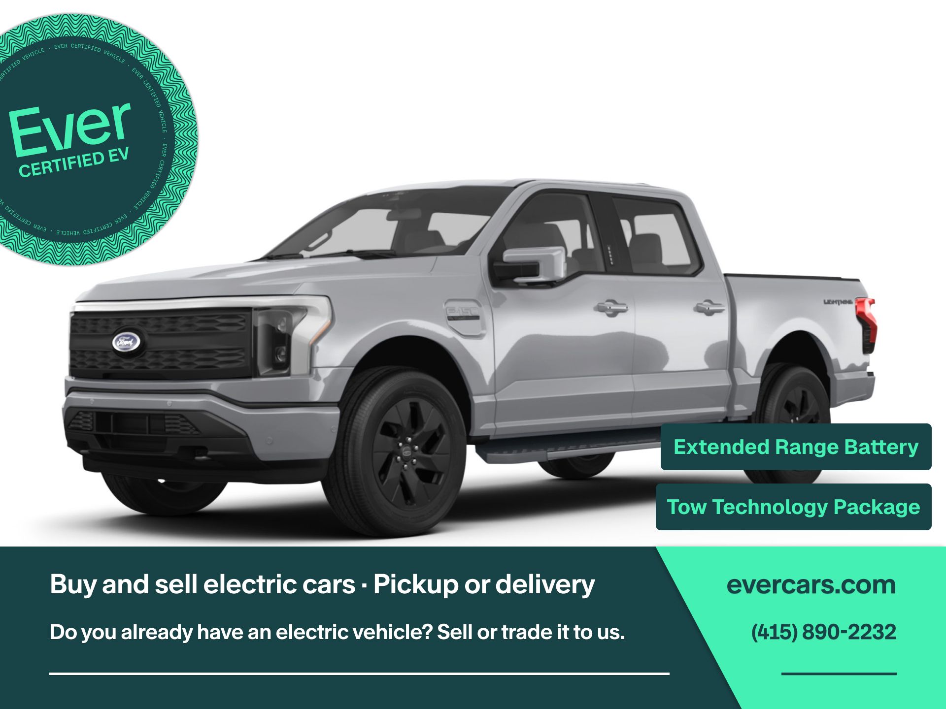 Silver Metallic 2023 Ford F-150 Lightning Pickup Truck All-Wheel Drive Automatic