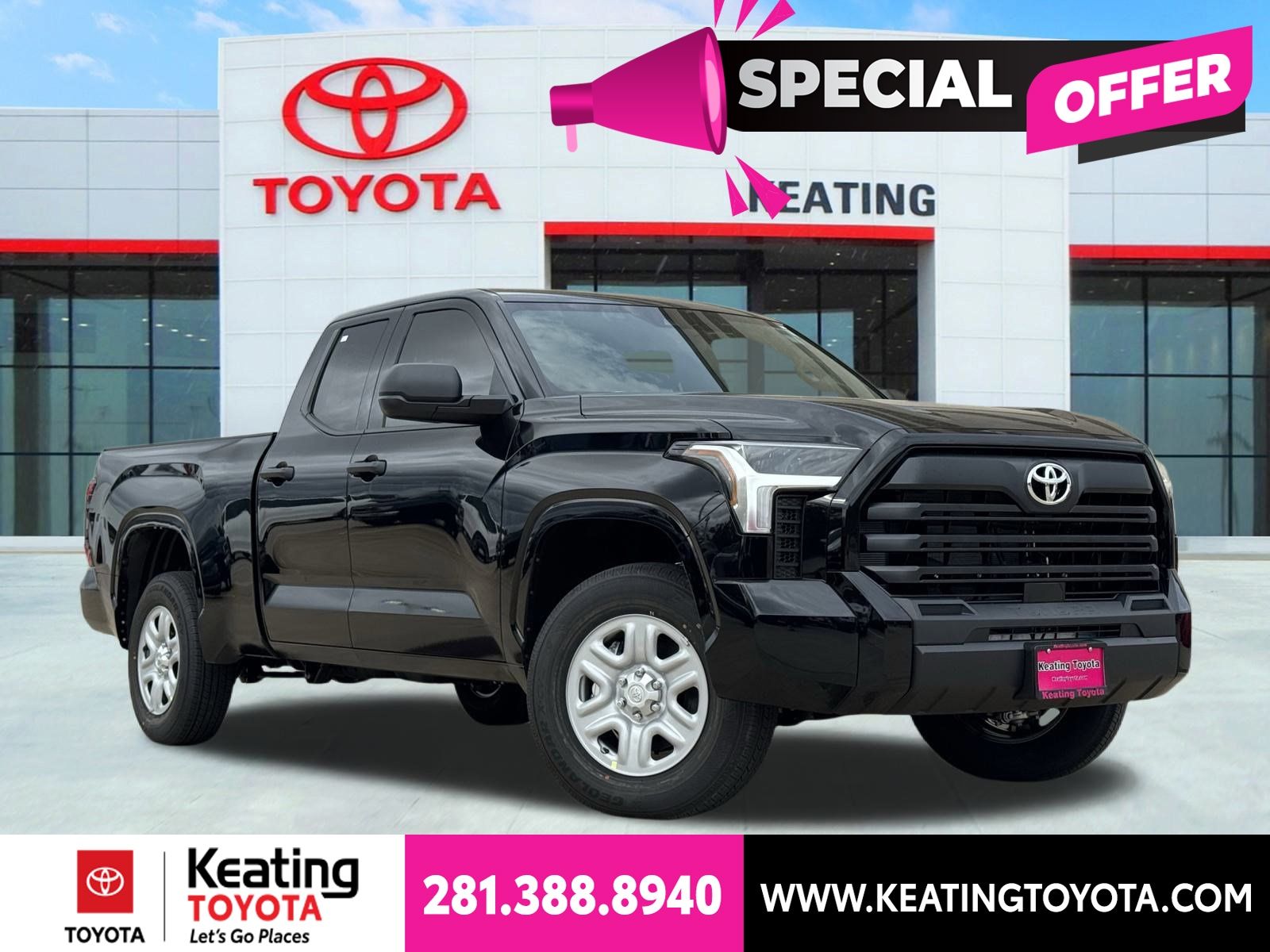 Midnight Black Metallic 2026 Toyota Tundra SR Double Cab 4WD Pickup Truck Four-Wheel Drive Automatic