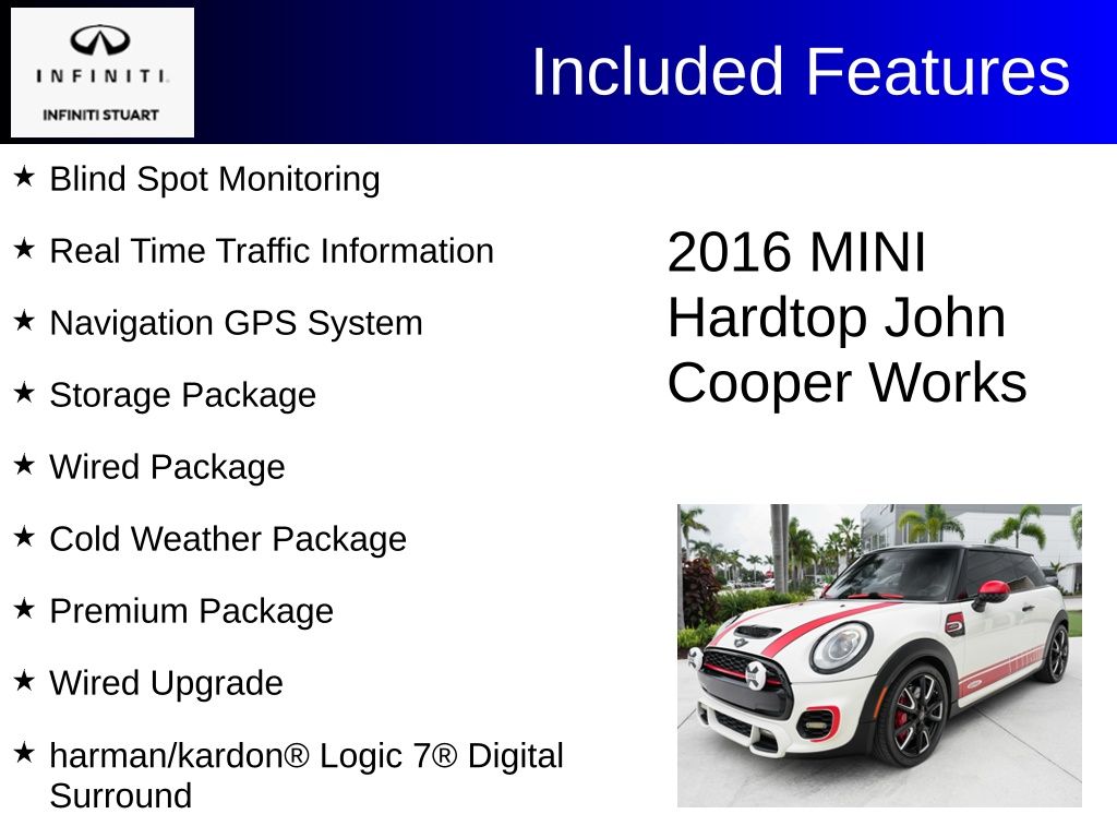 Used 2016 MINI Cooper John Cooper Works with VIN WMWXM9C57GT997020 for sale in Stuart, FL