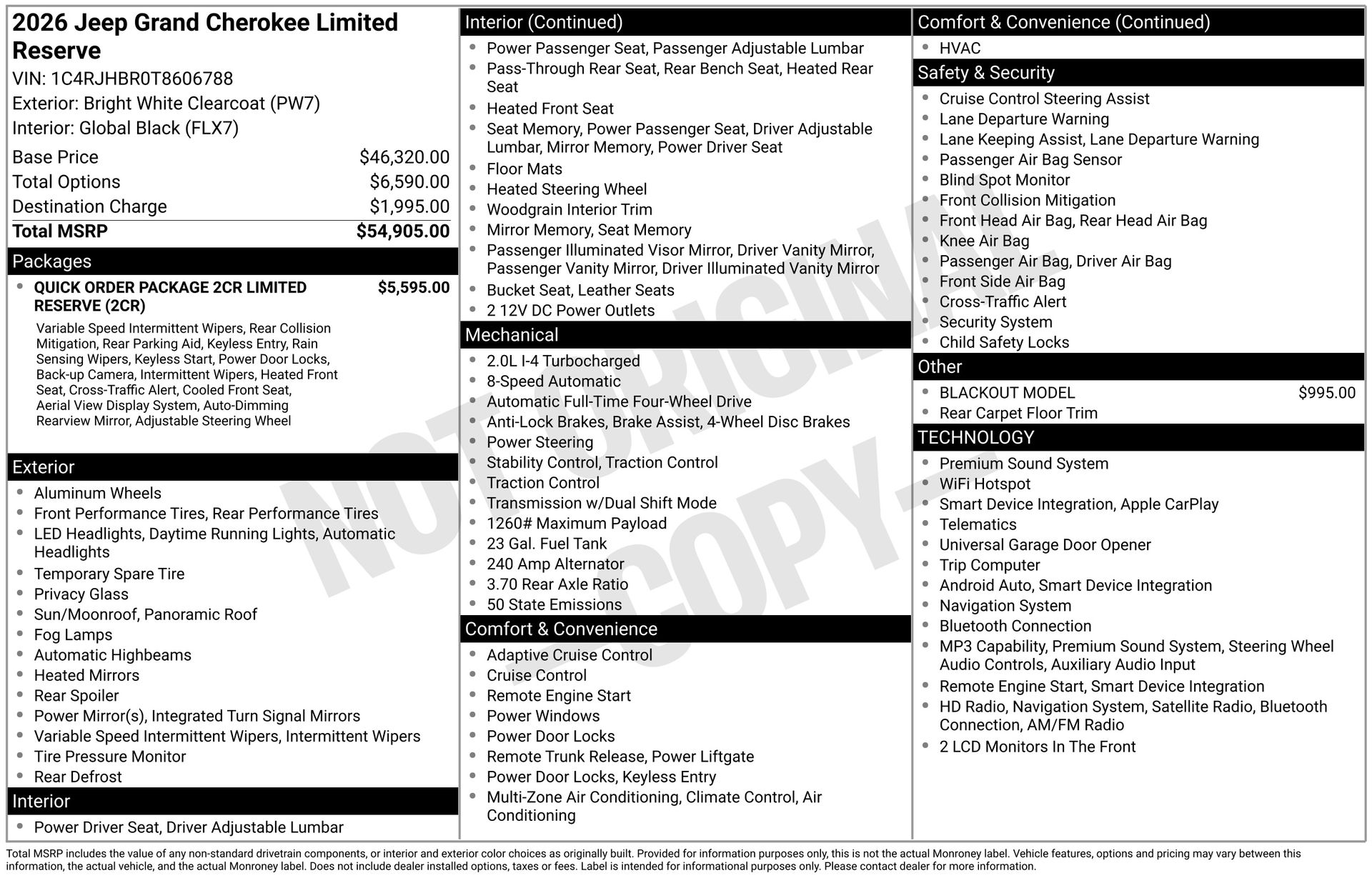 Bright White Clearcoat 2026 Jeep Grand Cherokee SUV / Crossover Four-Wheel Drive 8-Speed Automatic