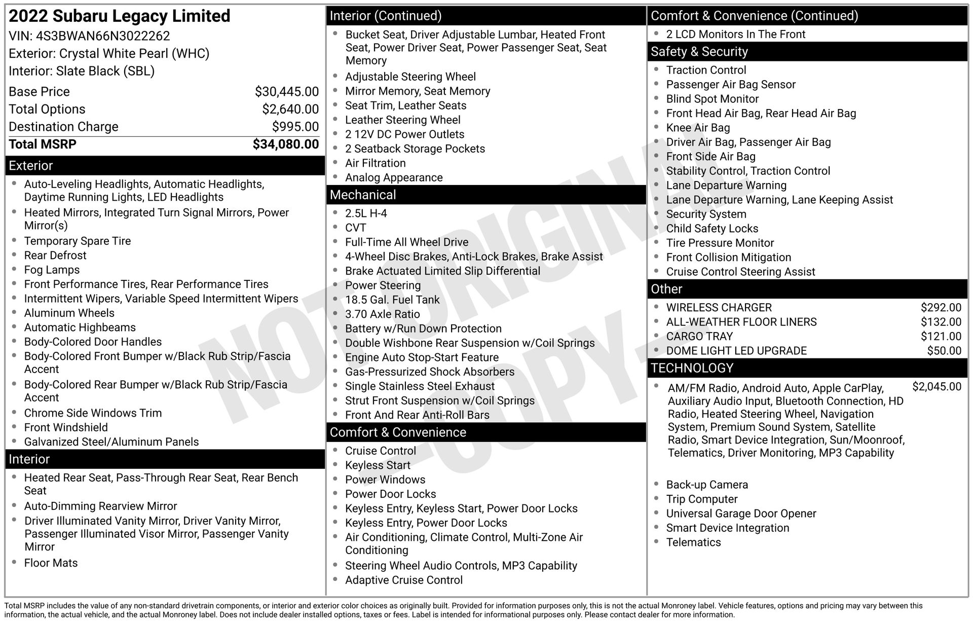 2022 SUBARU LEGACY - Image 3