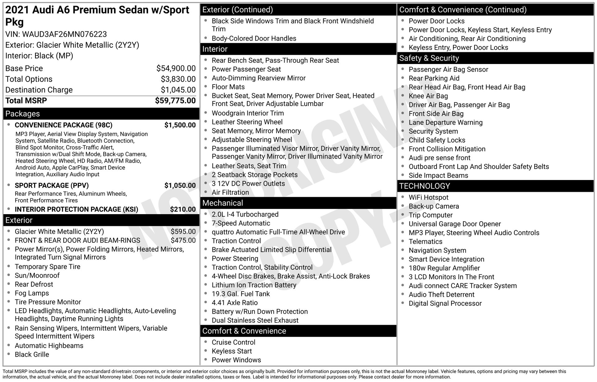 Glacier White 2021 Audi A6 Sedan All-Wheel Drive 7-Speed Automatic