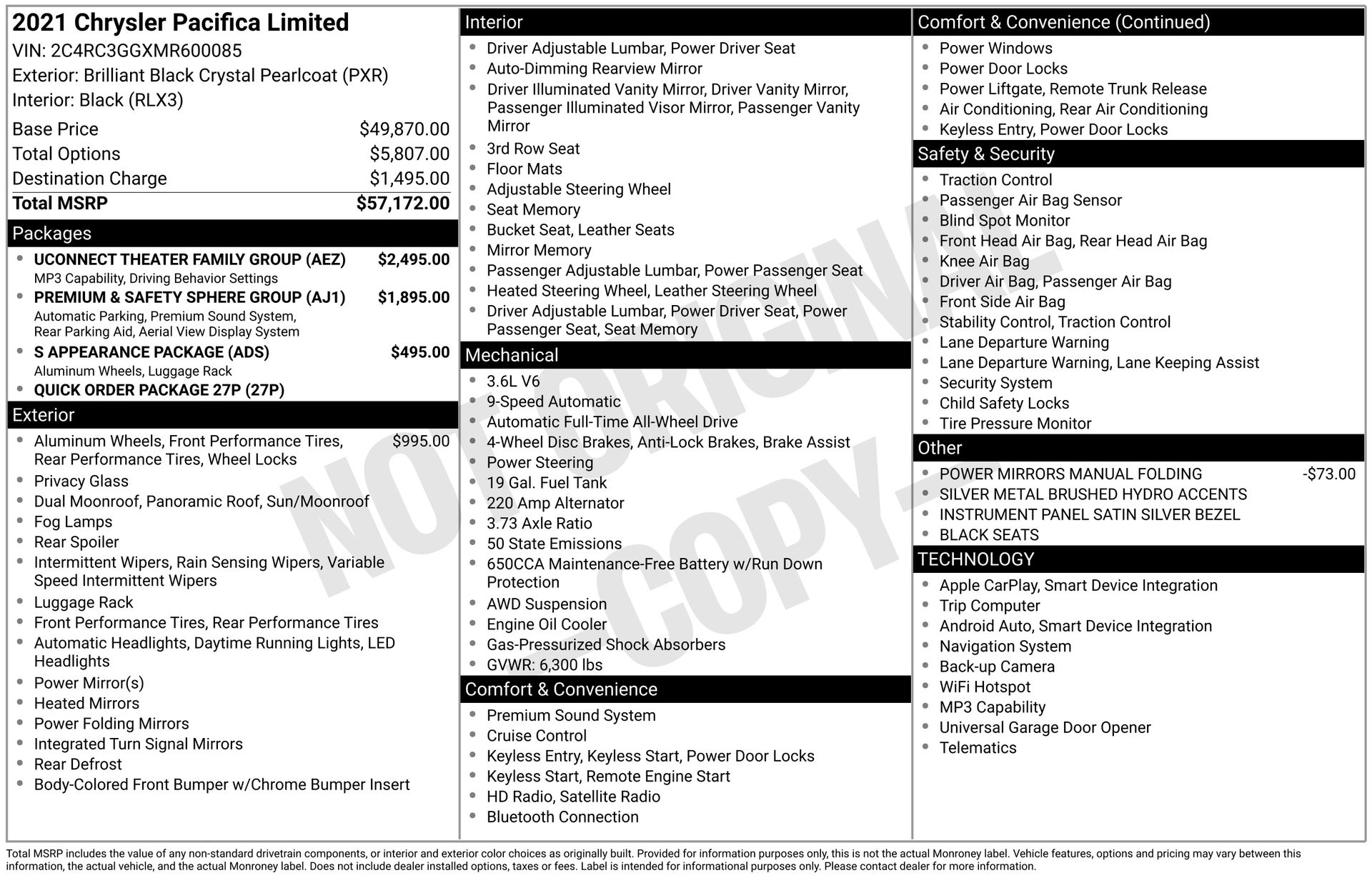 Used Brilliant Black Crystal Pearlcoat 2021 Chrysler Pacifica