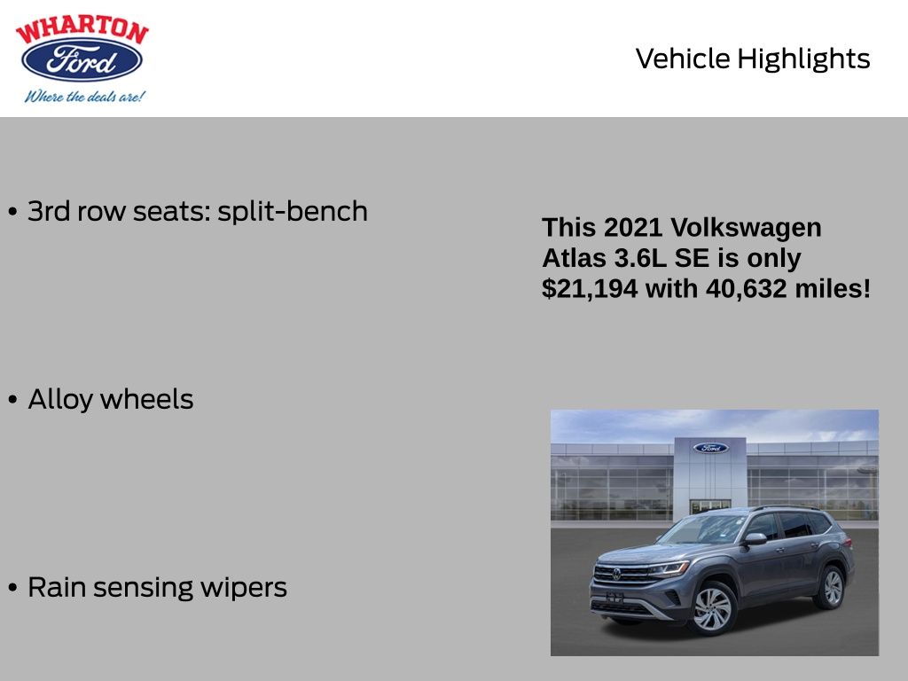 2021 Volkswagen Atlas 3.6L V6 SE w/Technology Gray at Bayway Cadillac of The Woodlands