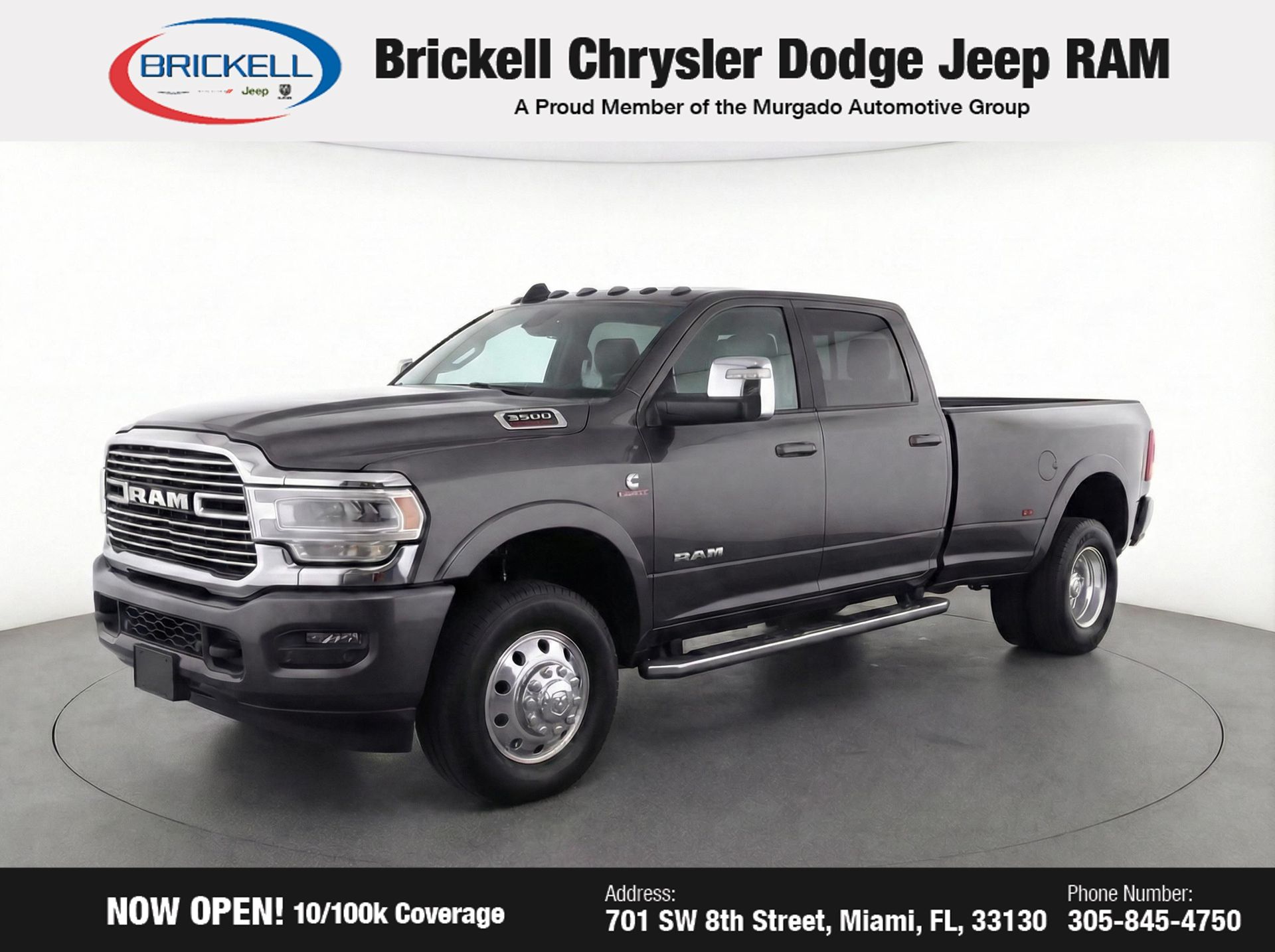 Gray (Granite Crystal Metallic Clearcoat) 2023 RAM 3500 Laramie Crew Cab LB DRW 4WD Pickup Truck Four-Wheel Drive 6-Speed Automatic