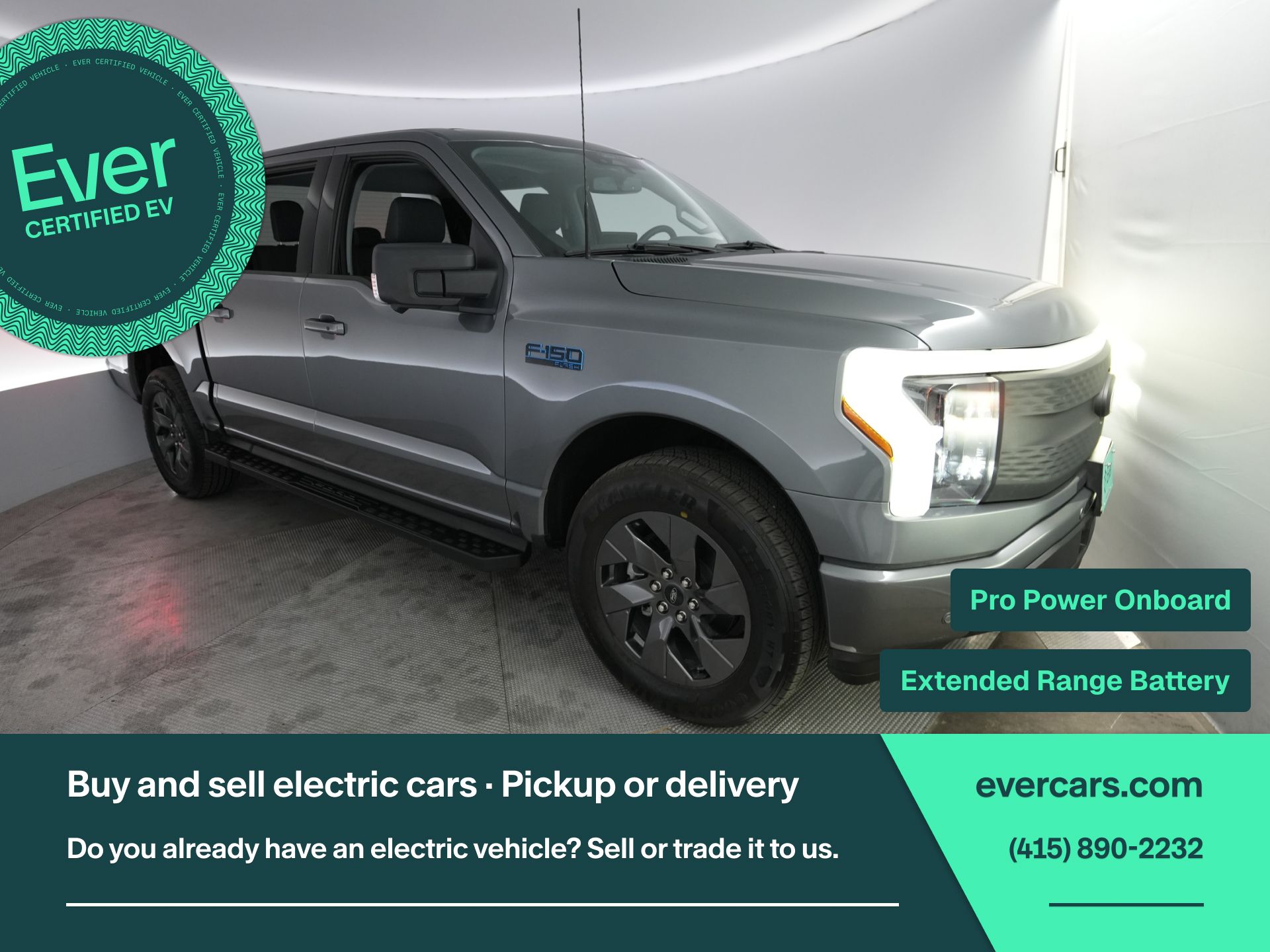 Gray Metallic 2024 Ford F-150 Lightning Flash SuperCrew AWD Pickup Truck All-Wheel Drive Automatic