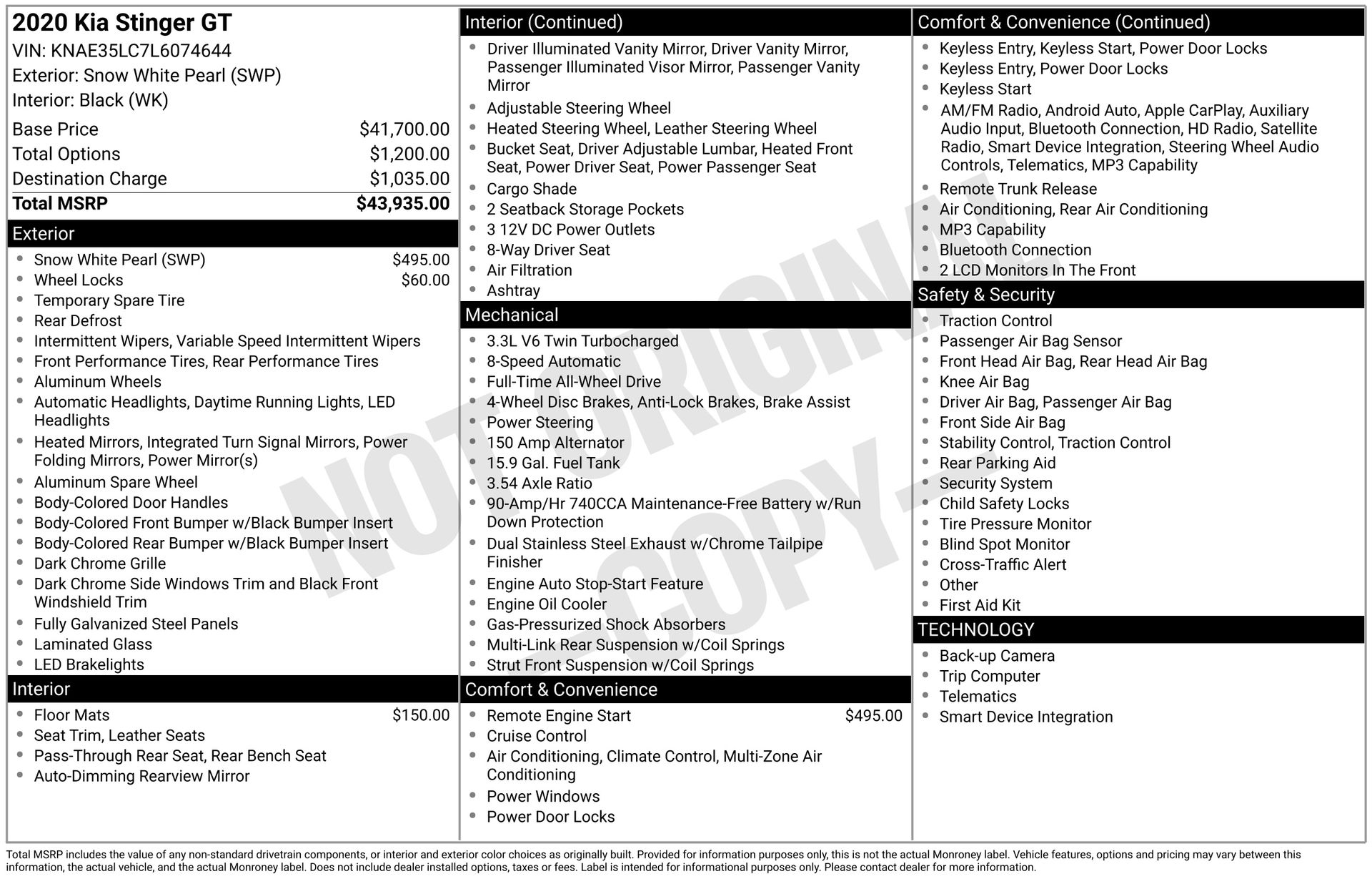 2020 KIA STINGER - Image 3