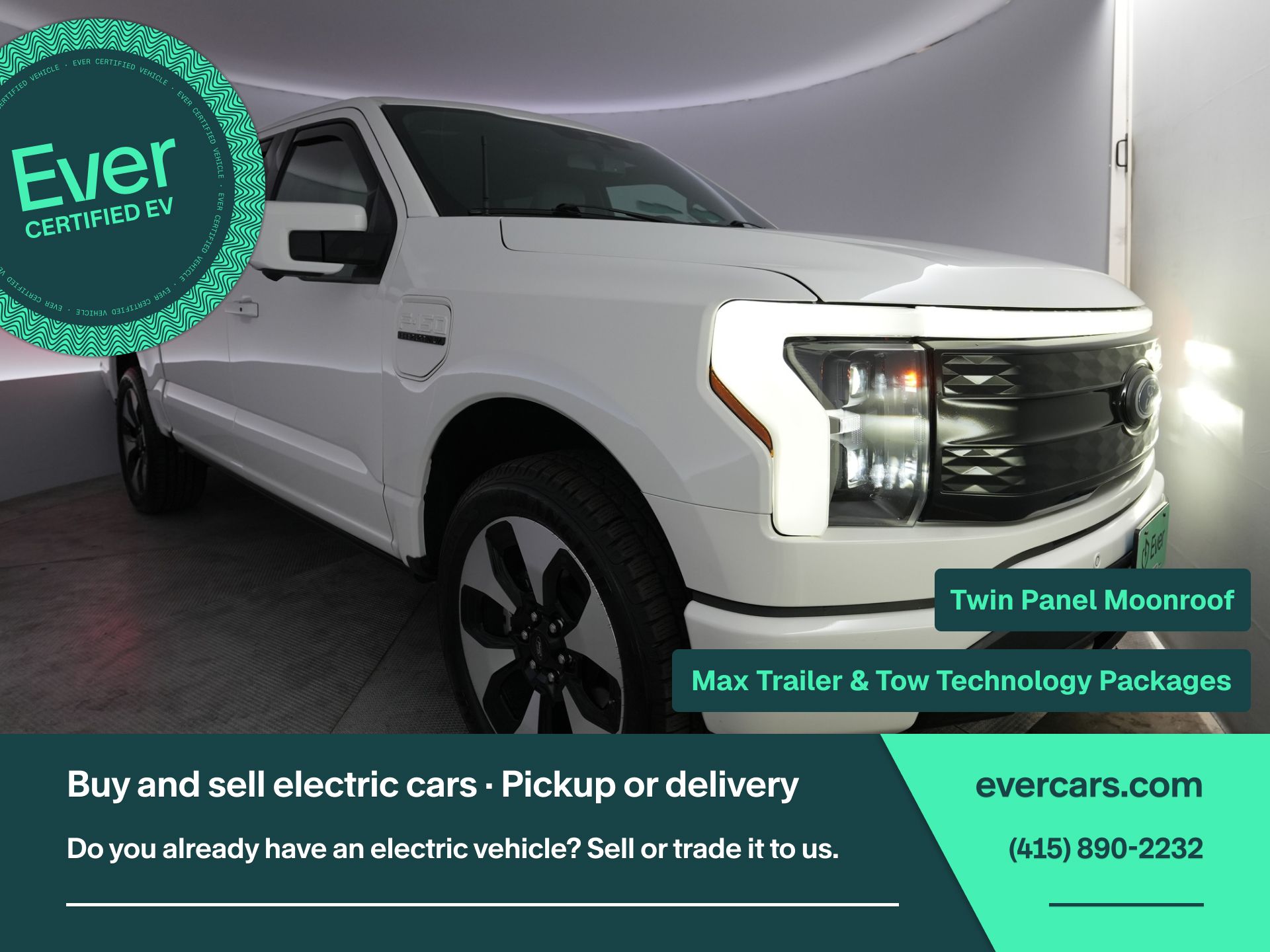 White Metallic 2023 Ford F-150 Lightning Pickup Truck All-Wheel Drive Automatic