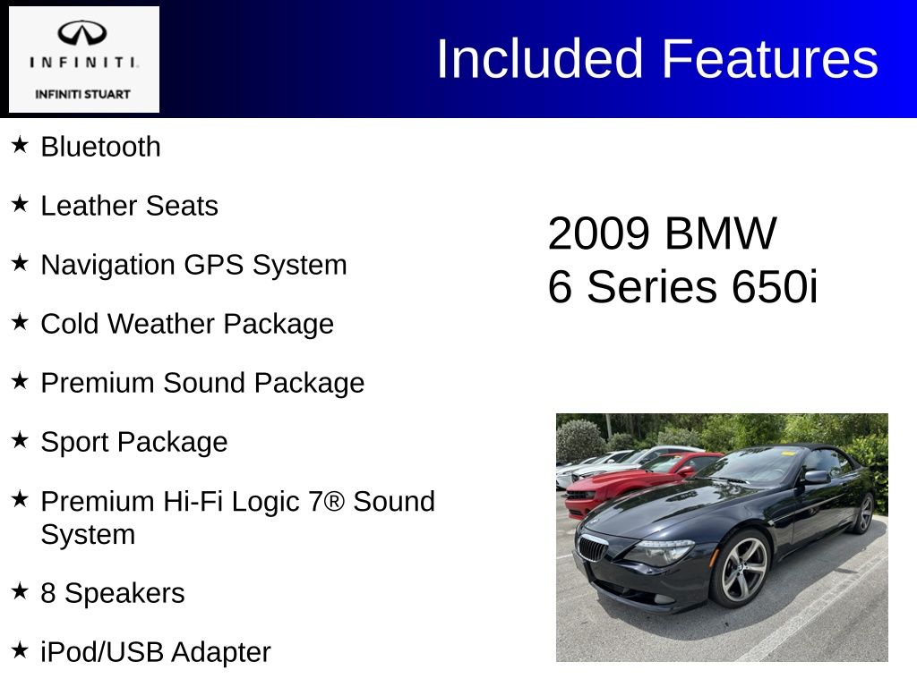 Used 2009 BMW 6 Series 650i with VIN WBAEB53509C224348 for sale in Stuart, FL
