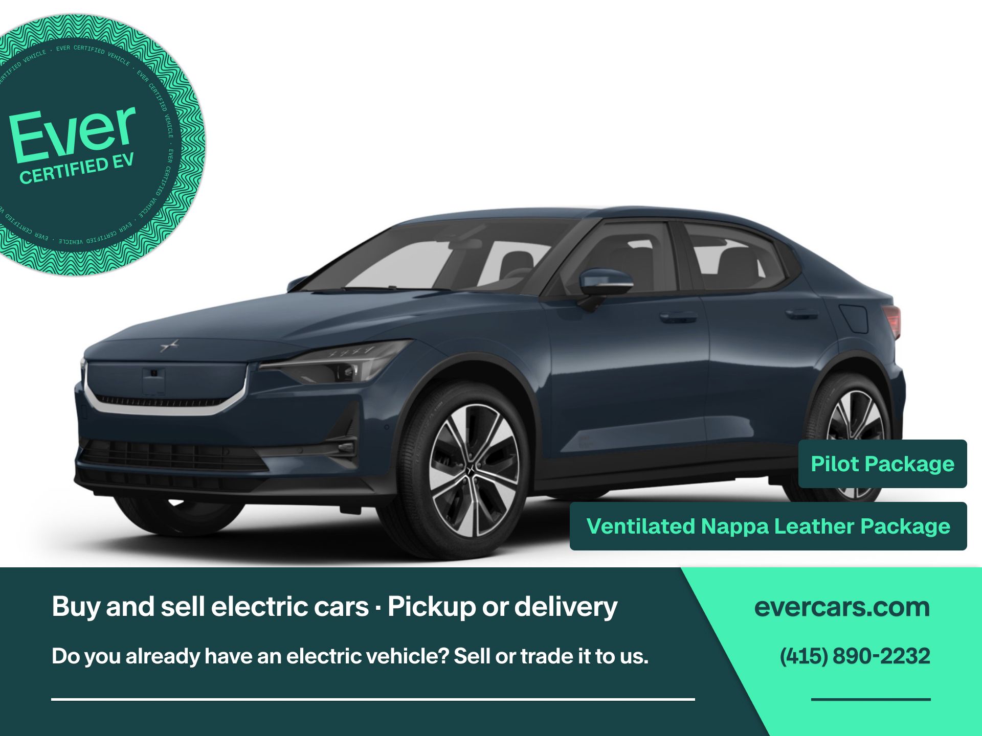 Blue 2024 Polestar 2 Sedan All-Wheel Drive 1-Speed Automatic