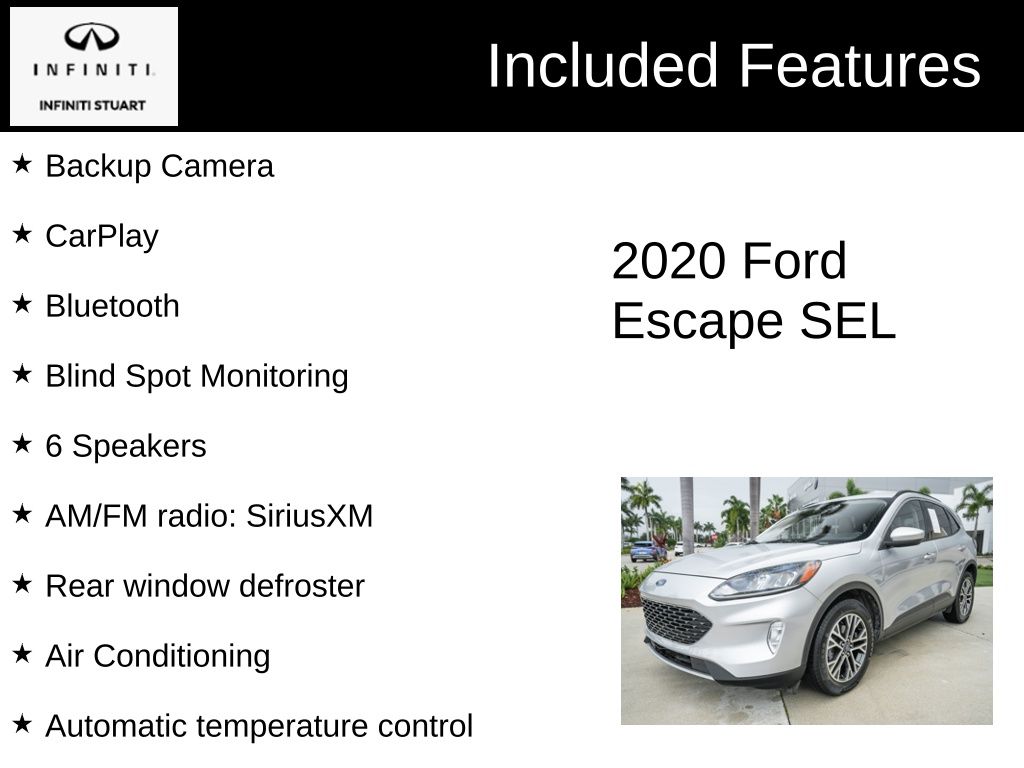 Used 2020 Ford Escape SEL with VIN 1FMCU9H68LUA90618 for sale in Stuart, FL