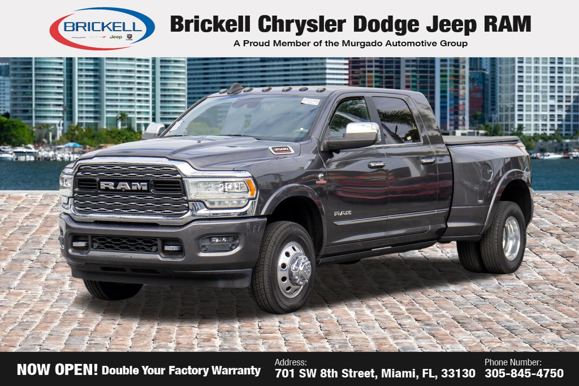 Gray (Granite Crystal Metallic Clearcoat) 2019 RAM 3500 Limited Mega Cab DRW 4WD Pickup Truck Four-Wheel Drive 6-Speed Automatic