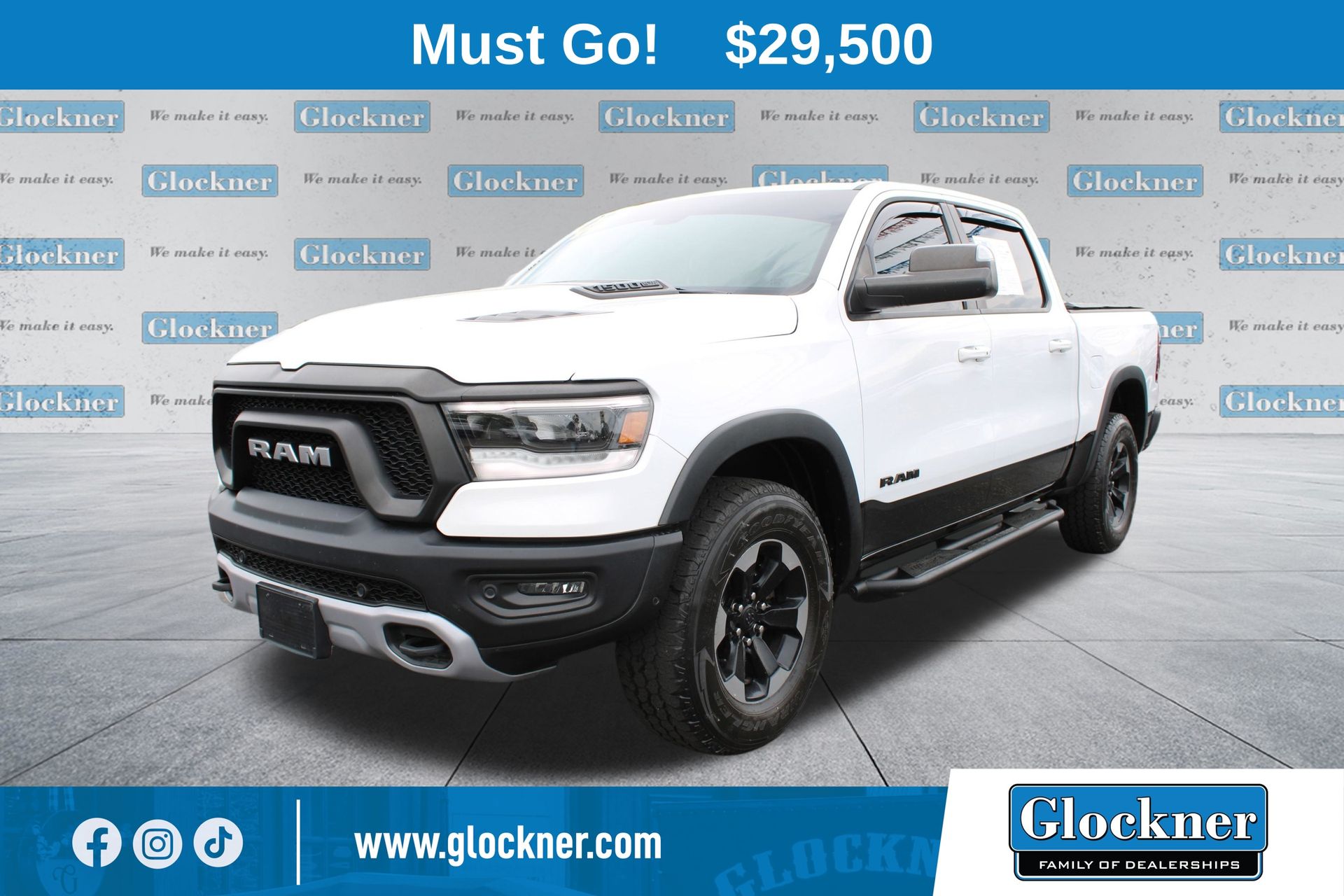 Bright White Clearcoat 2019 RAM 1500 Rebel Crew Cab 4WD Pickup Truck Four-Wheel Drive 8-Speed Automatic