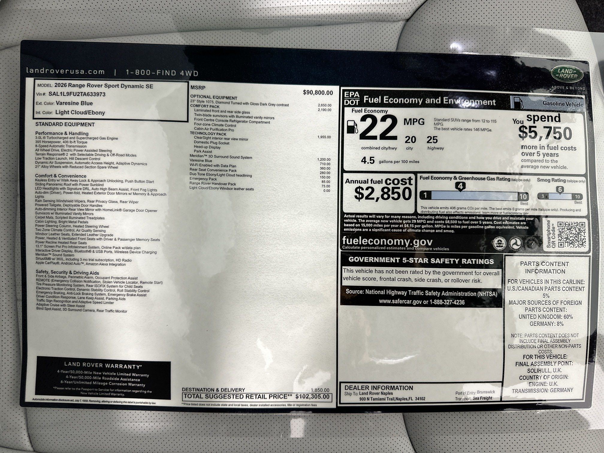 new 2026 Land Rover Range Rover Sport car, priced at $102,305