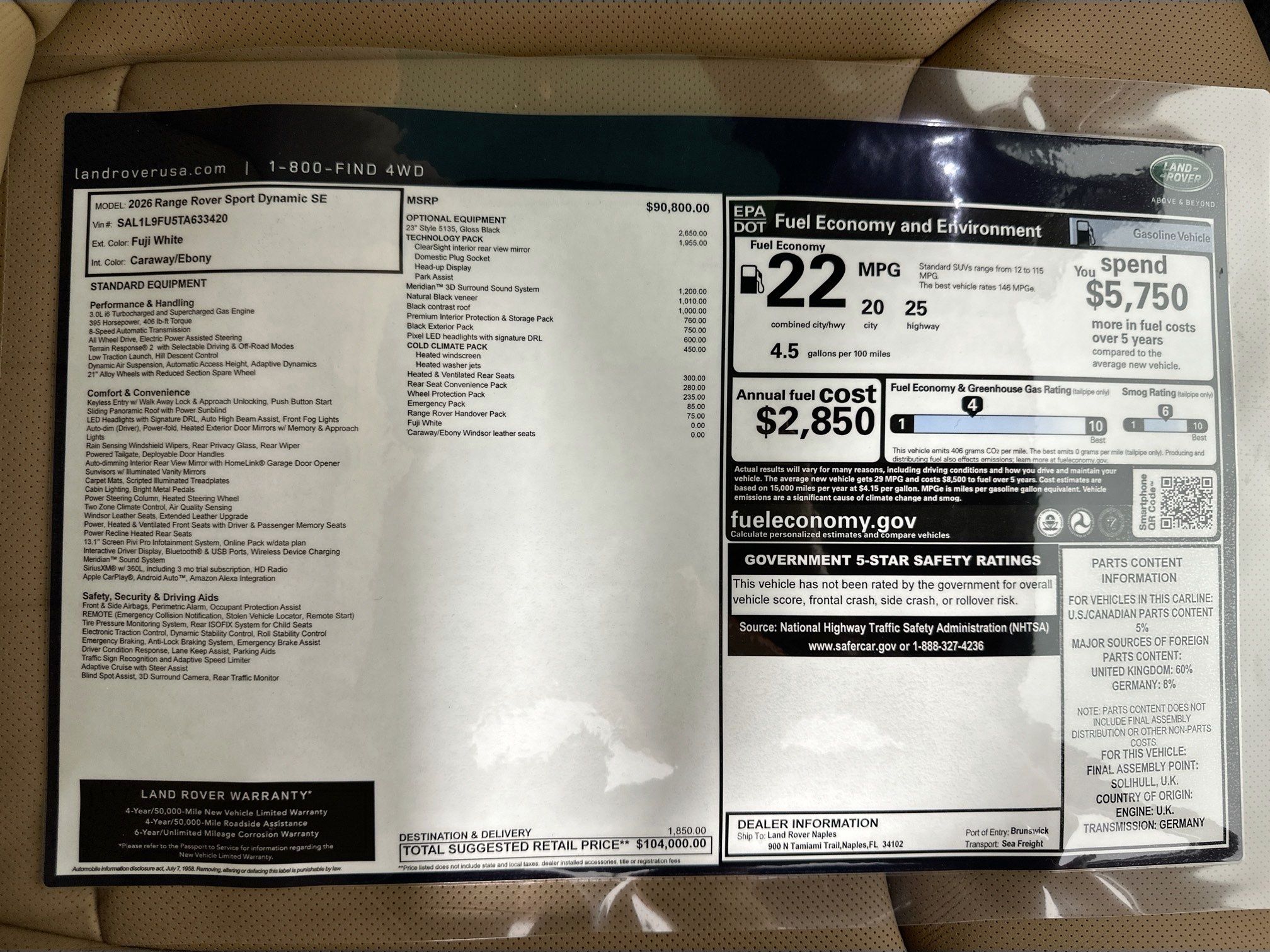 new 2026 Land Rover Range Rover Sport car, priced at $104,000