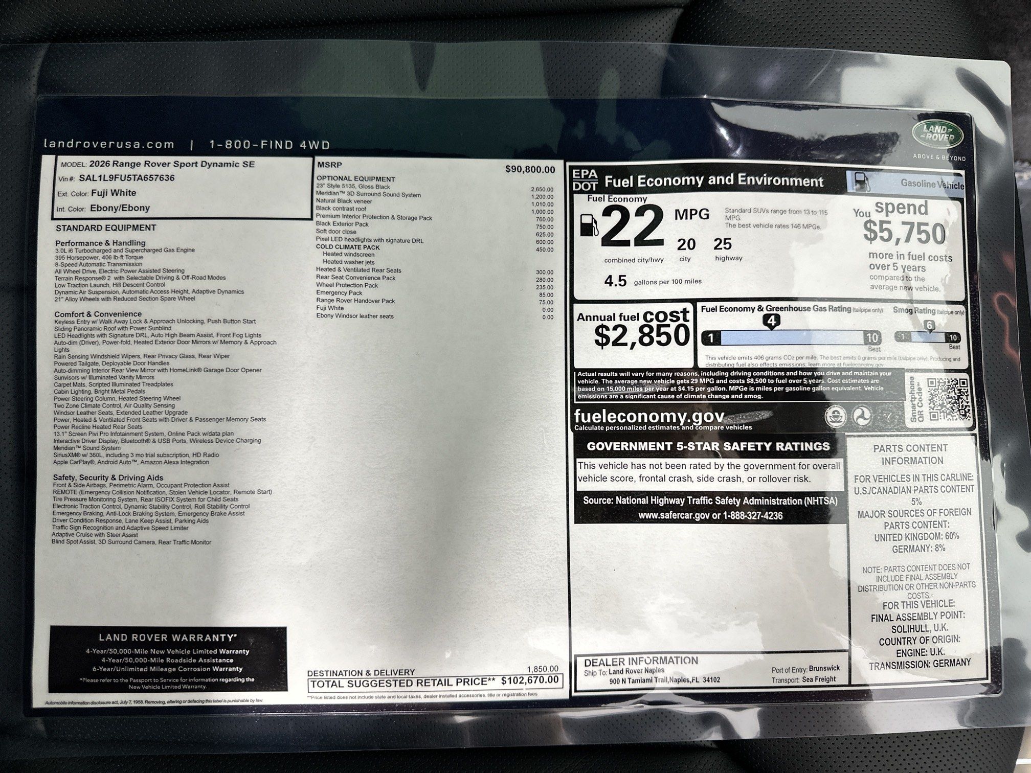 new 2026 Land Rover Range Rover Sport car, priced at $102,670