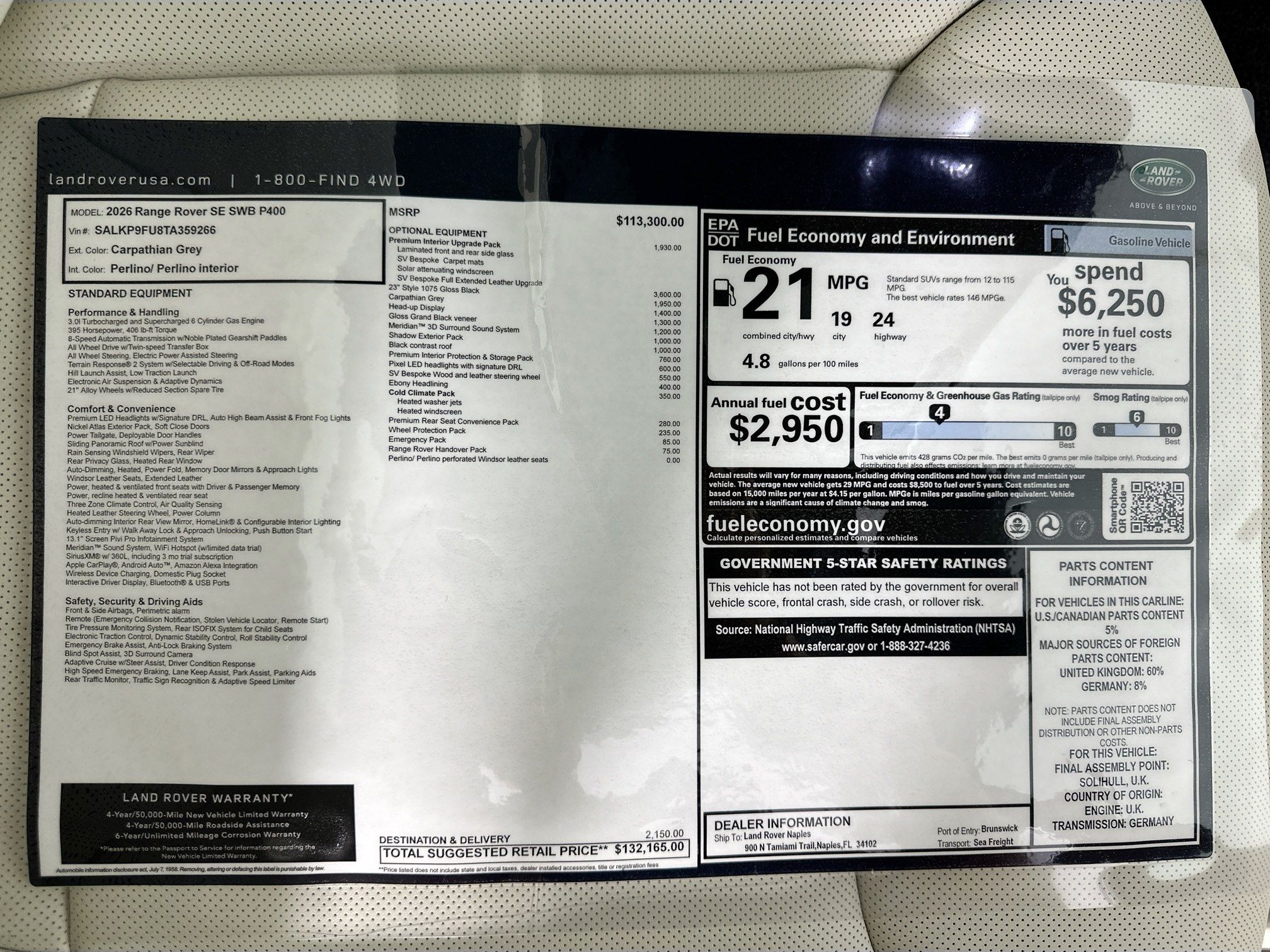 new 2026 Land Rover Range Rover car, priced at $132,165